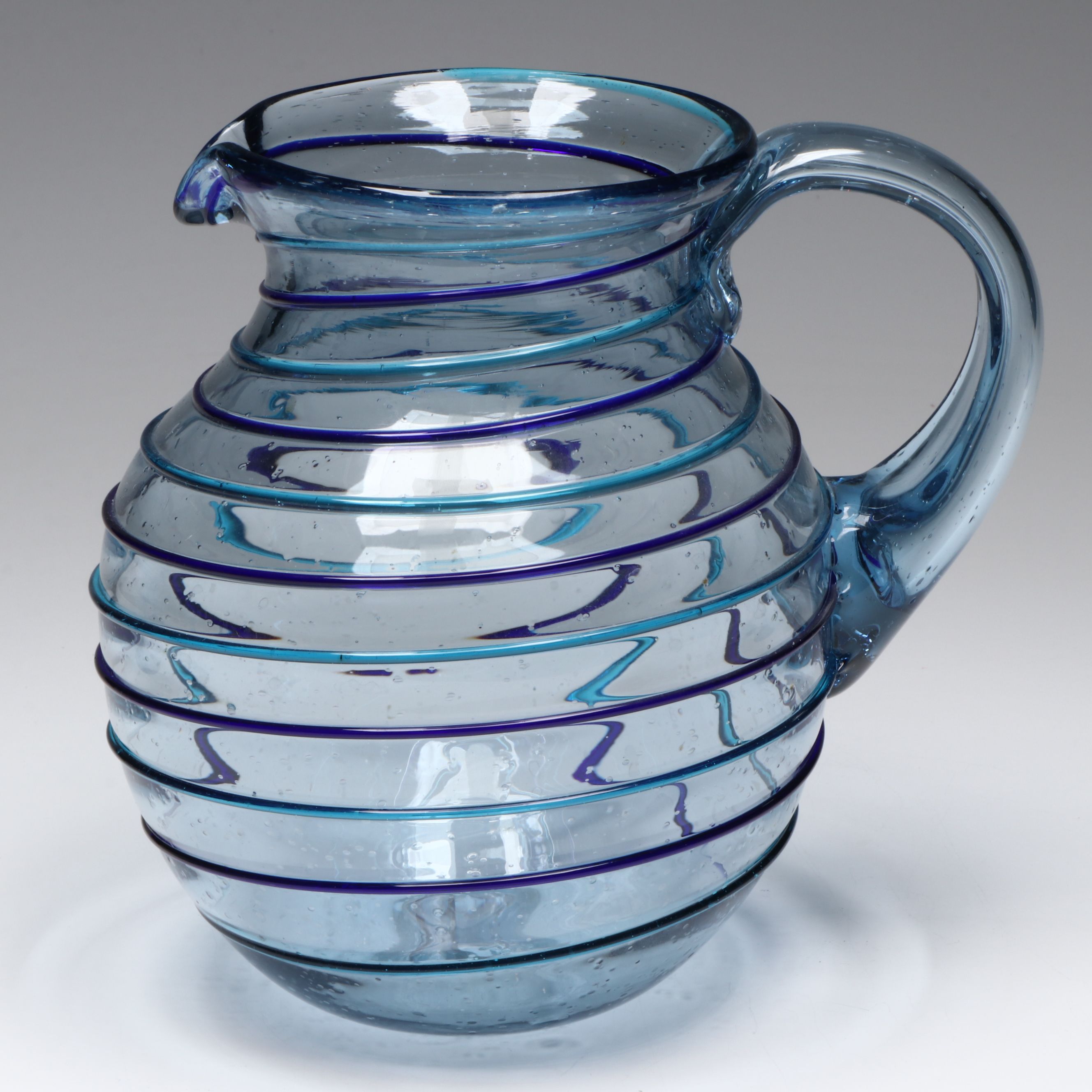 Crate & Barrel Stripe Pattern Glass Pitcher and Margarita Glasses