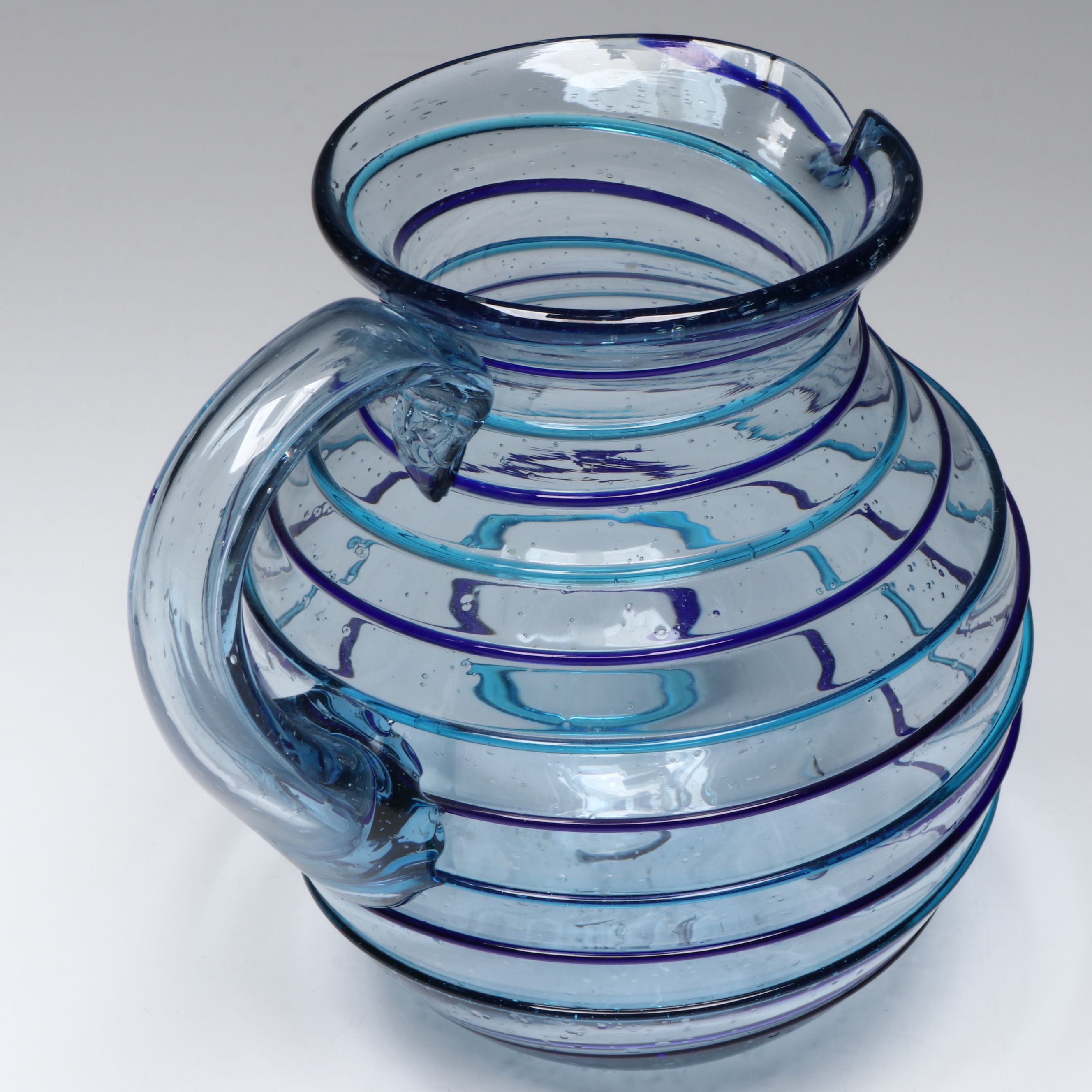 Crate & Barrel Stripe Pattern Glass Pitcher and Margarita Glasses