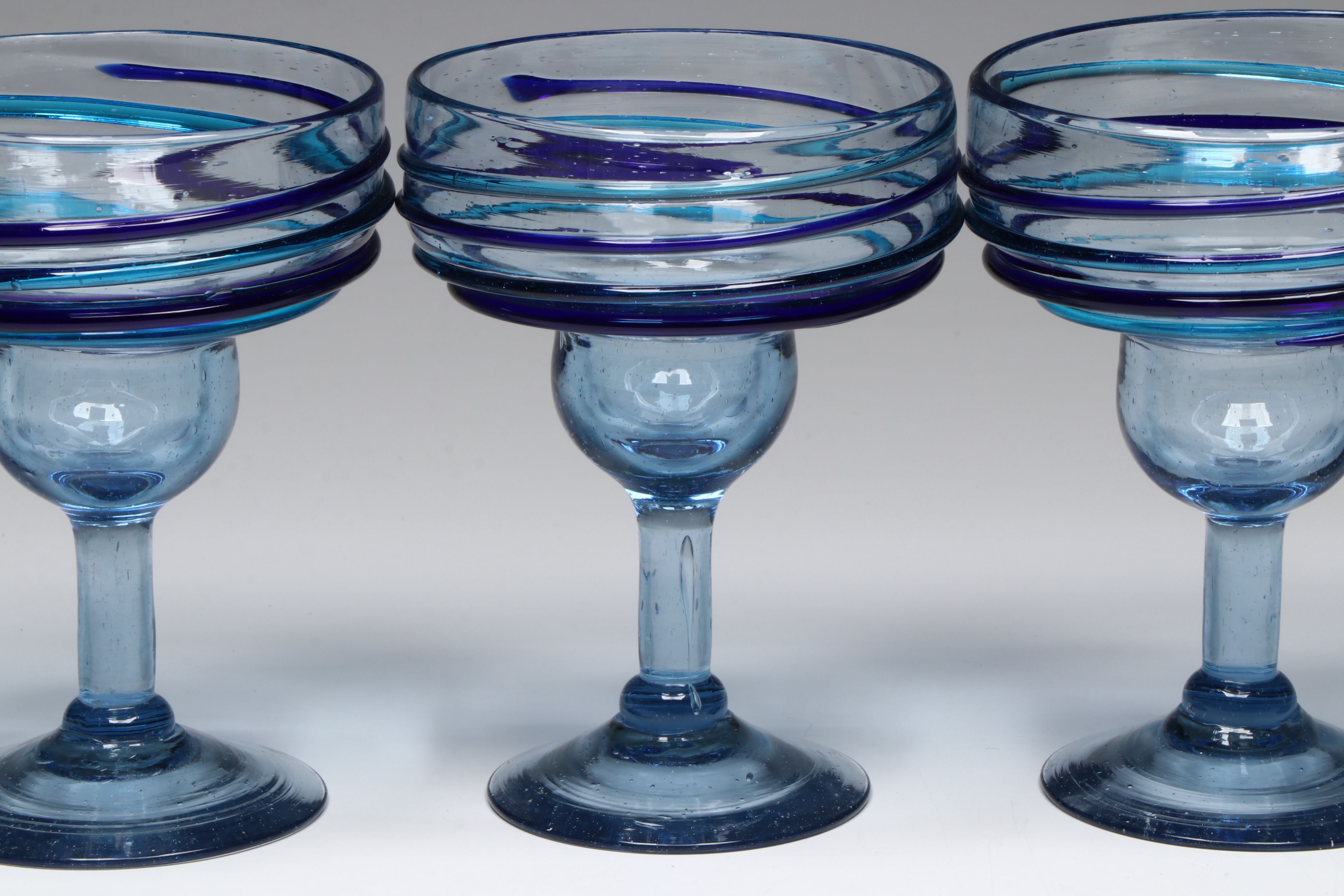 Crate & Barrel Stripe Pattern Glass Pitcher and Margarita Glasses