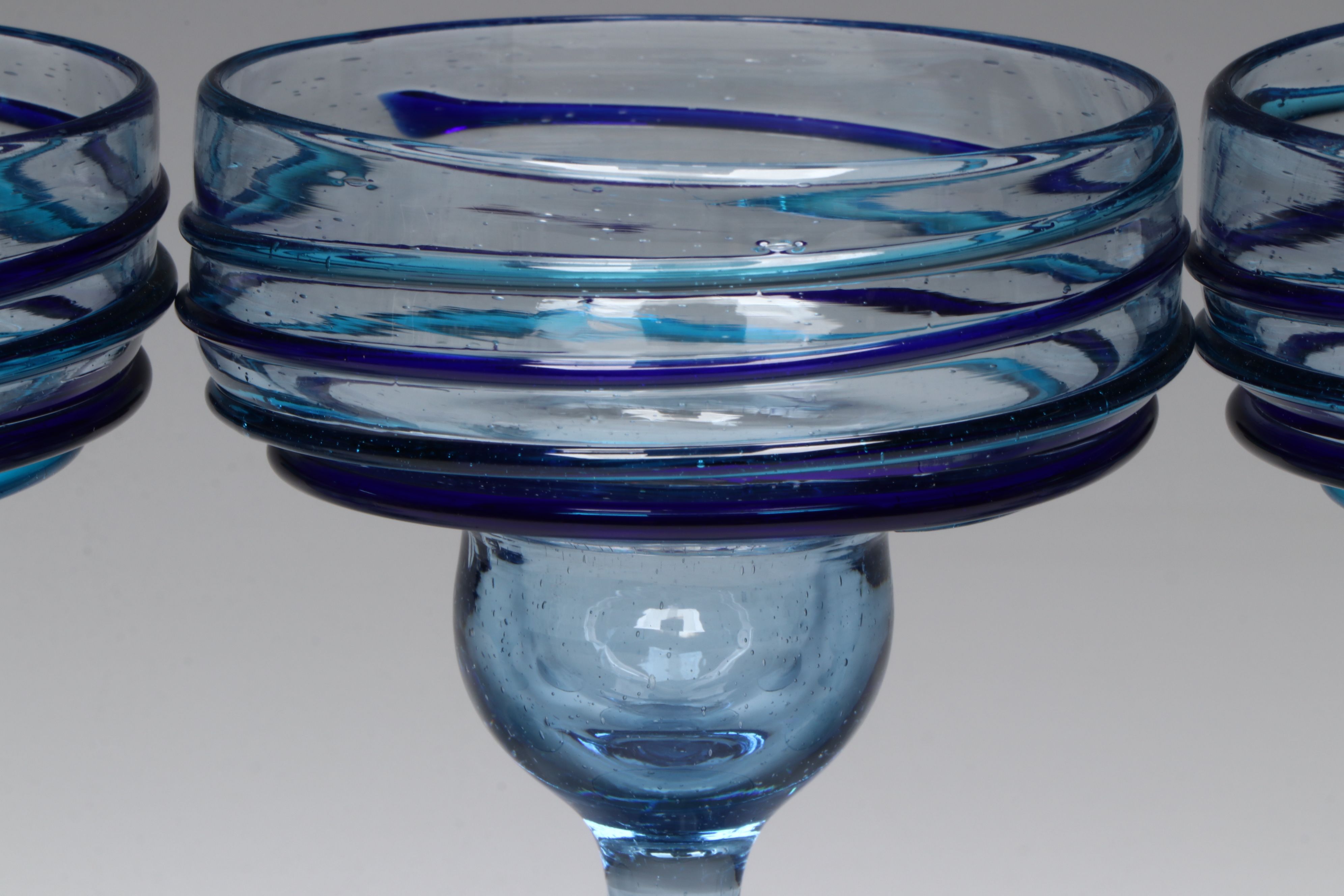 Crate & Barrel Stripe Pattern Glass Pitcher and Margarita Glasses