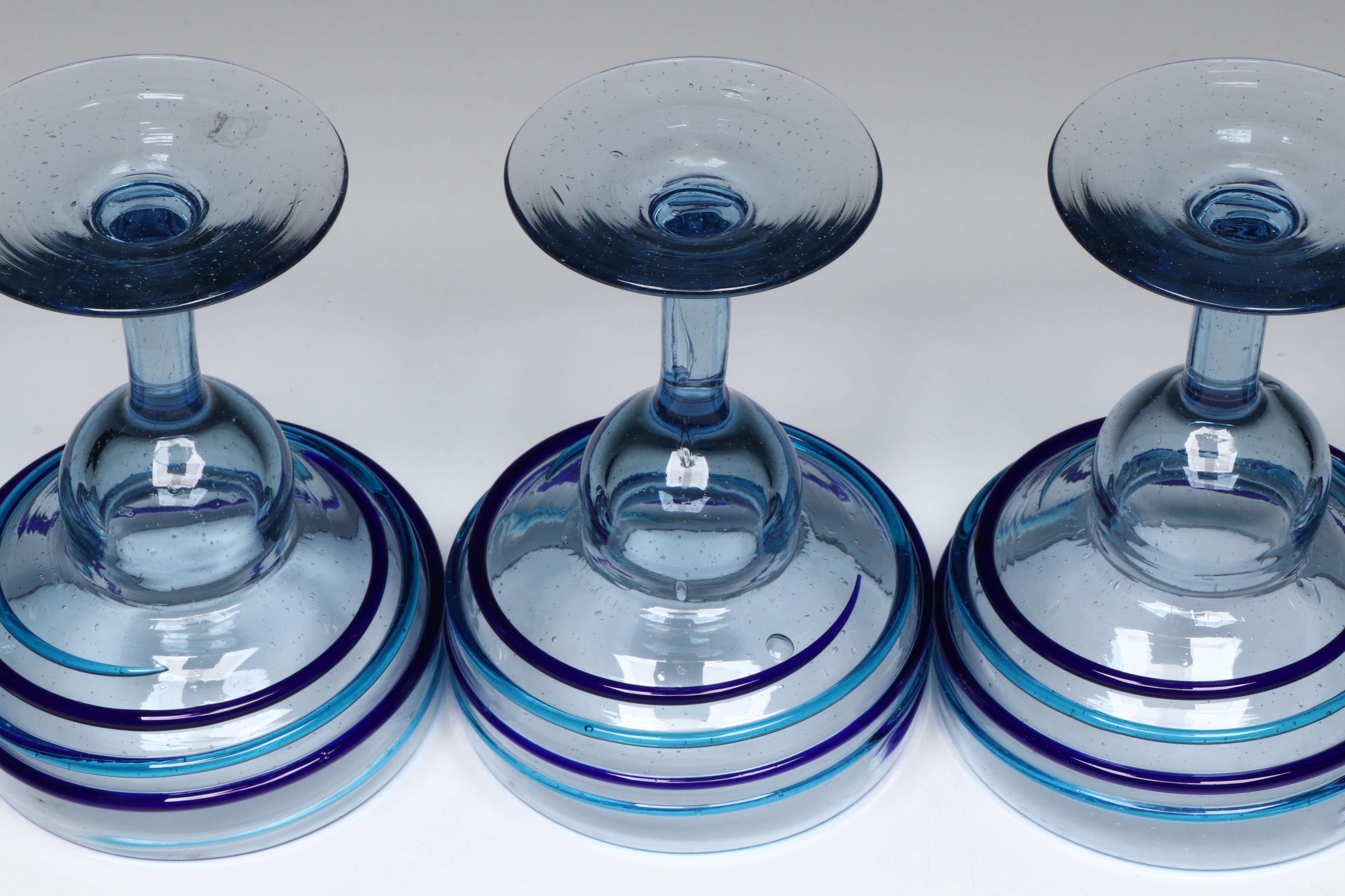 Crate & Barrel Stripe Pattern Glass Pitcher and Margarita Glasses