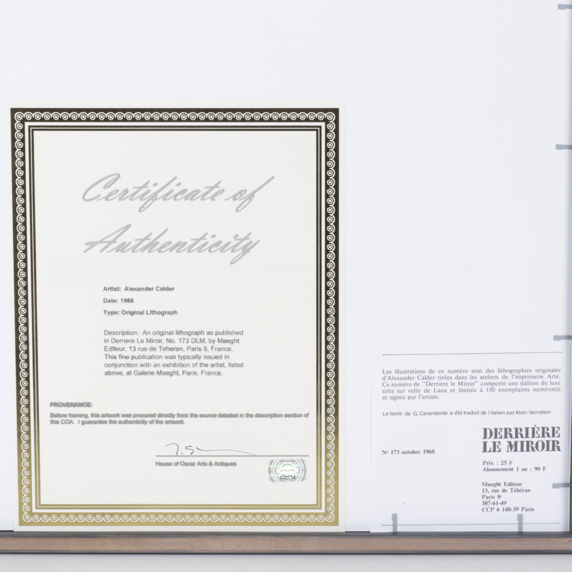 Alexander Calder Color Lithograph for "Derrière le Miroir," 1968