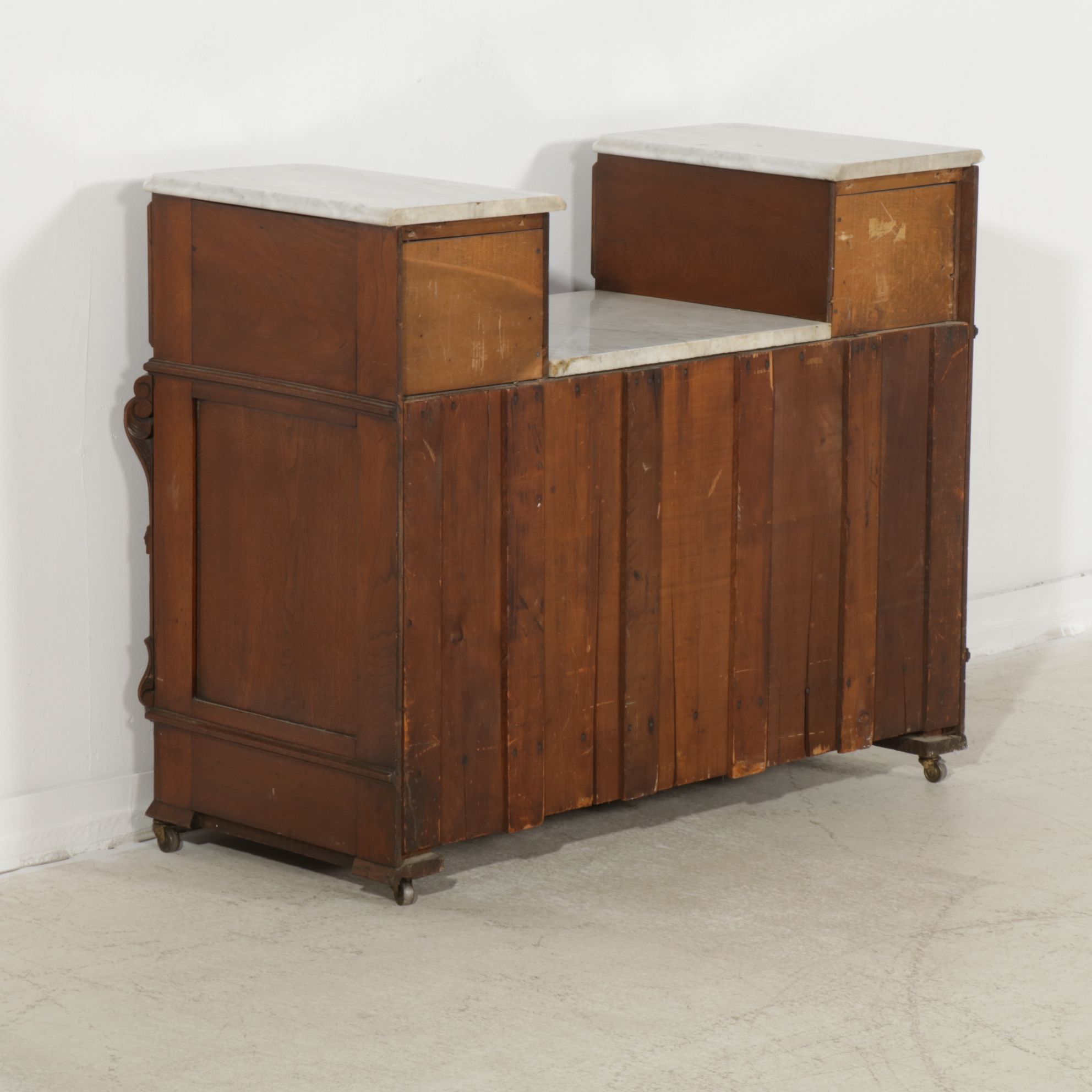 Victorian Walnut and Burl Wood Dresser with Marble Tops and Mirror