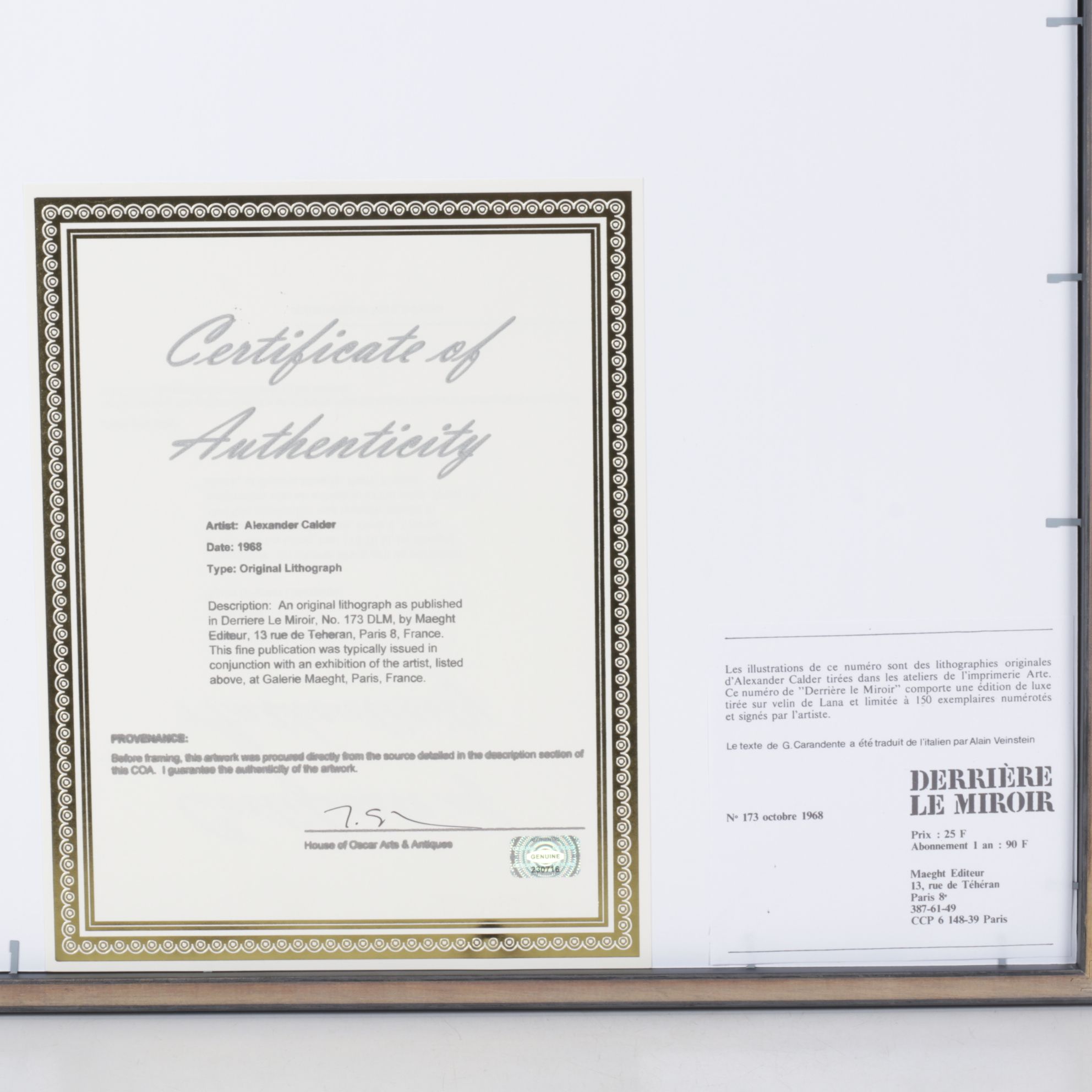 Alexander Calder Color Lithograph for "Derrière le Miroir," 1968