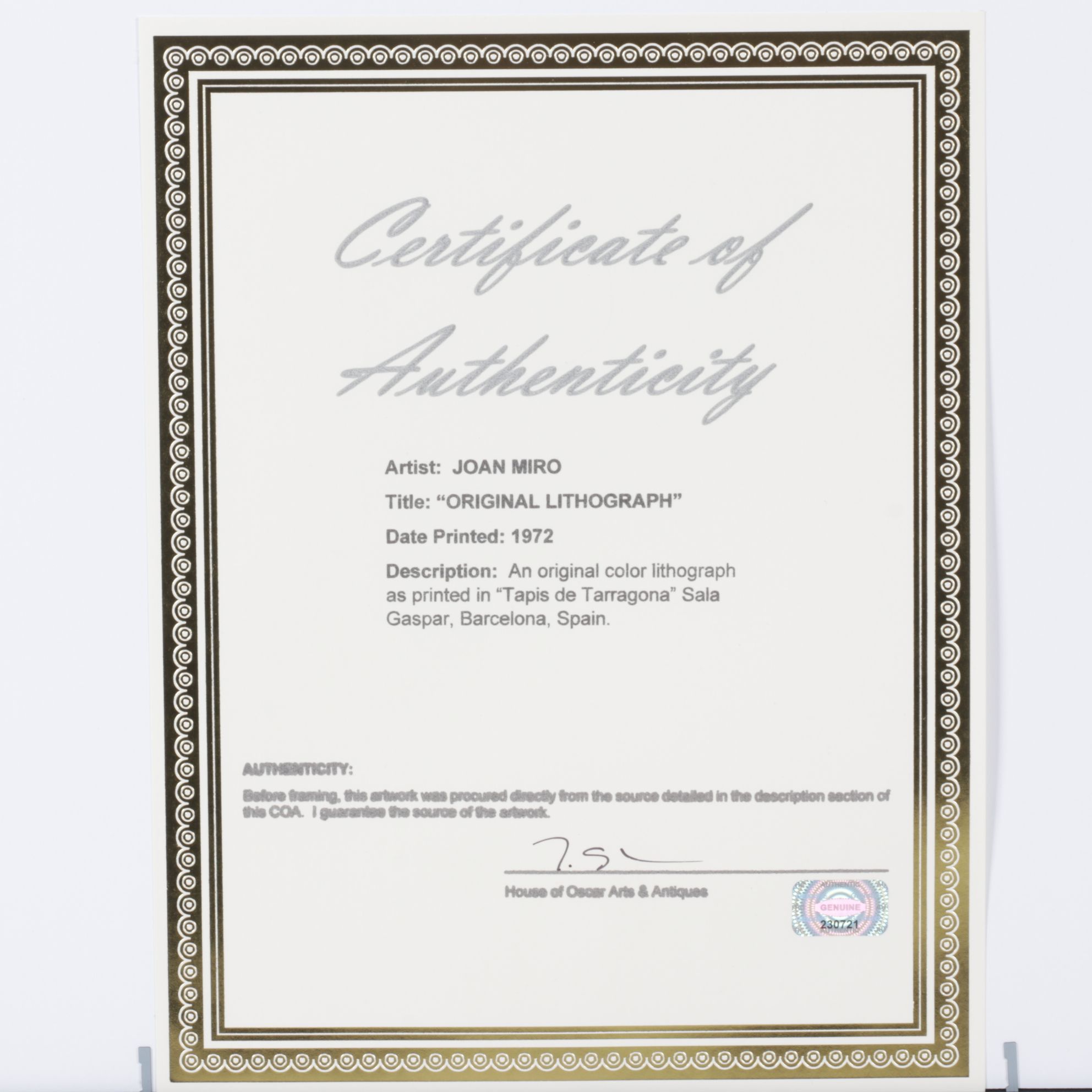 Joan Miró Abstract Double-Page Color Lithograph from "Tapís de Tarragona," 1972