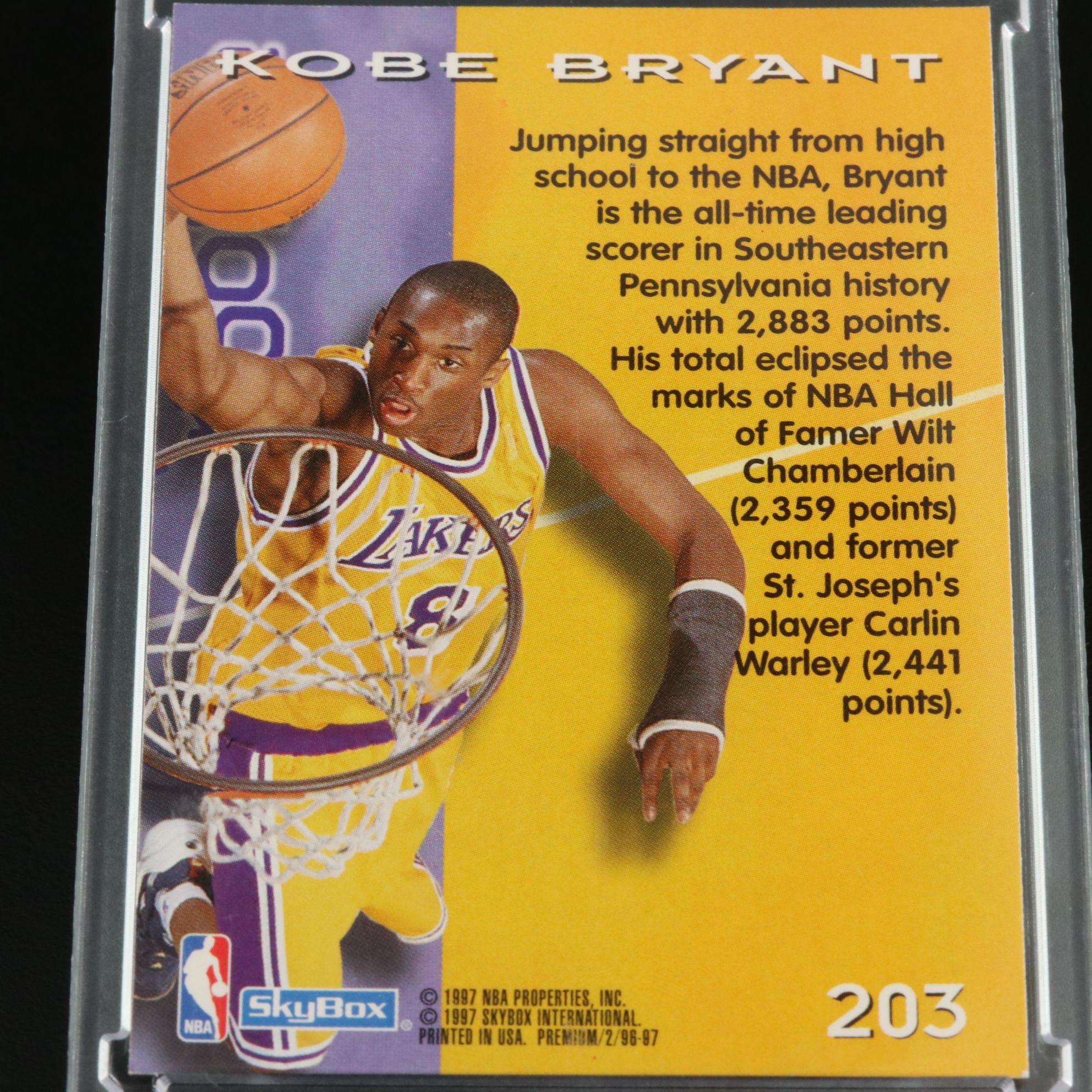 1996-97 Skybox Premium Kobe Bryant Los Angeles Lakers Rookie Basketball Card