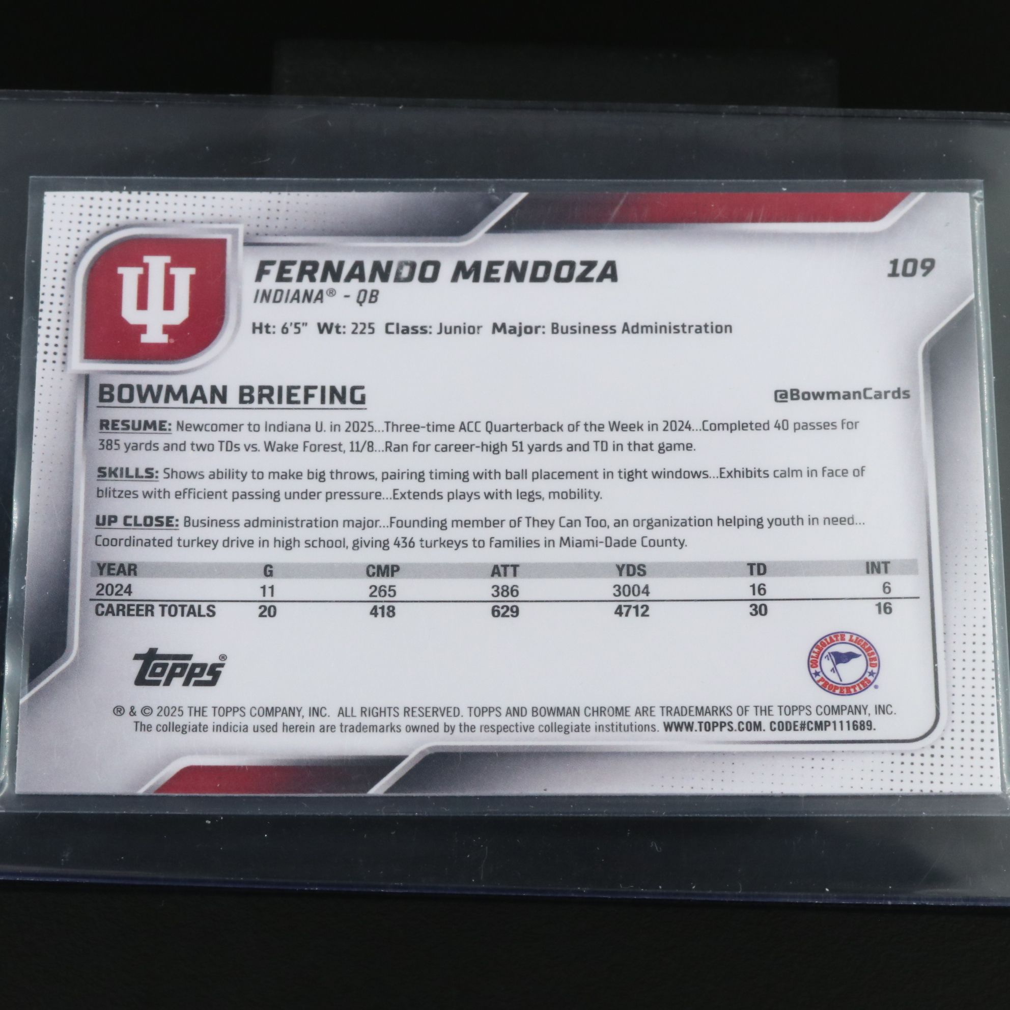 2025 Bowman Chrome Fernando Mendoza Bowman 1st Football Card