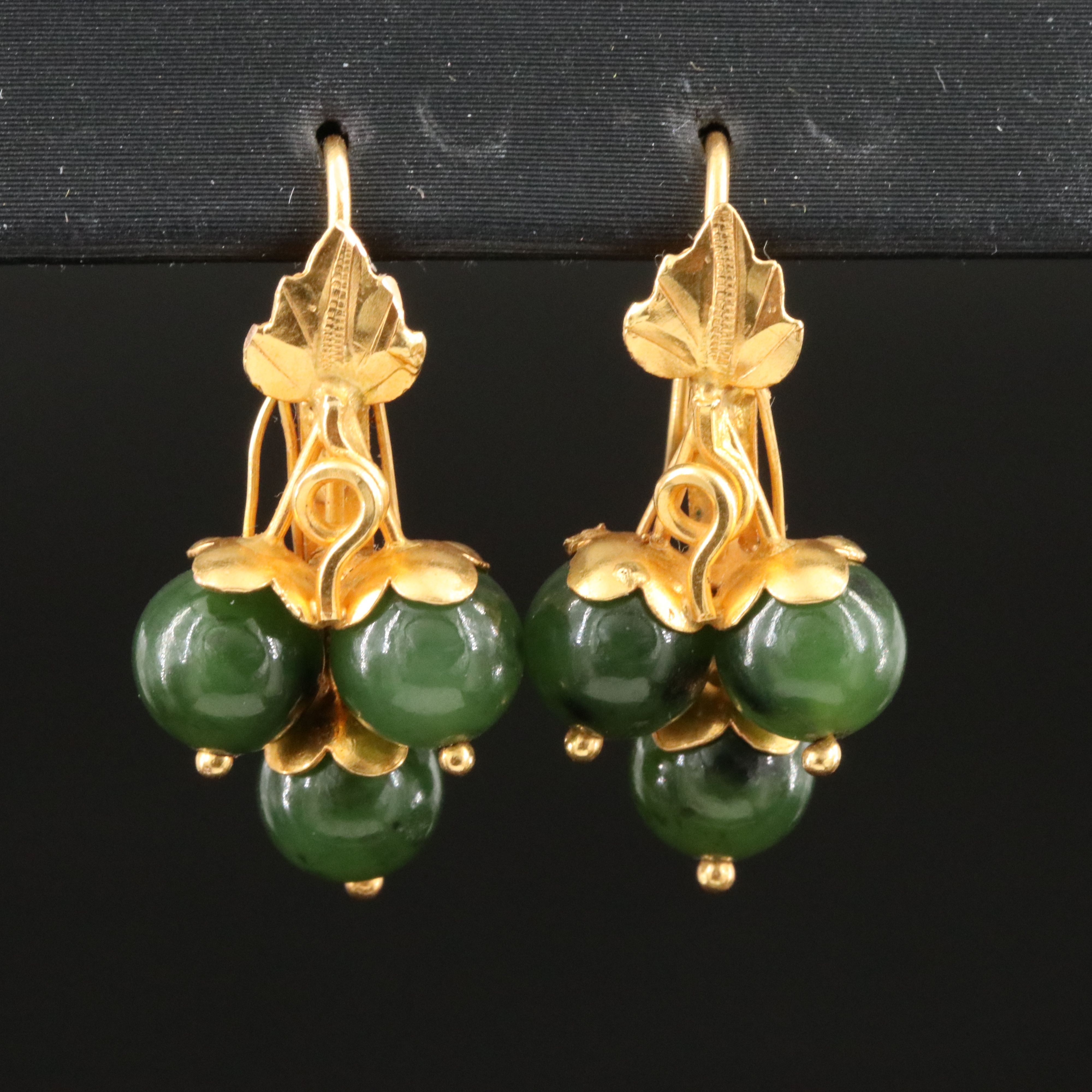 18K Nephrite Grape Cluster Earrings