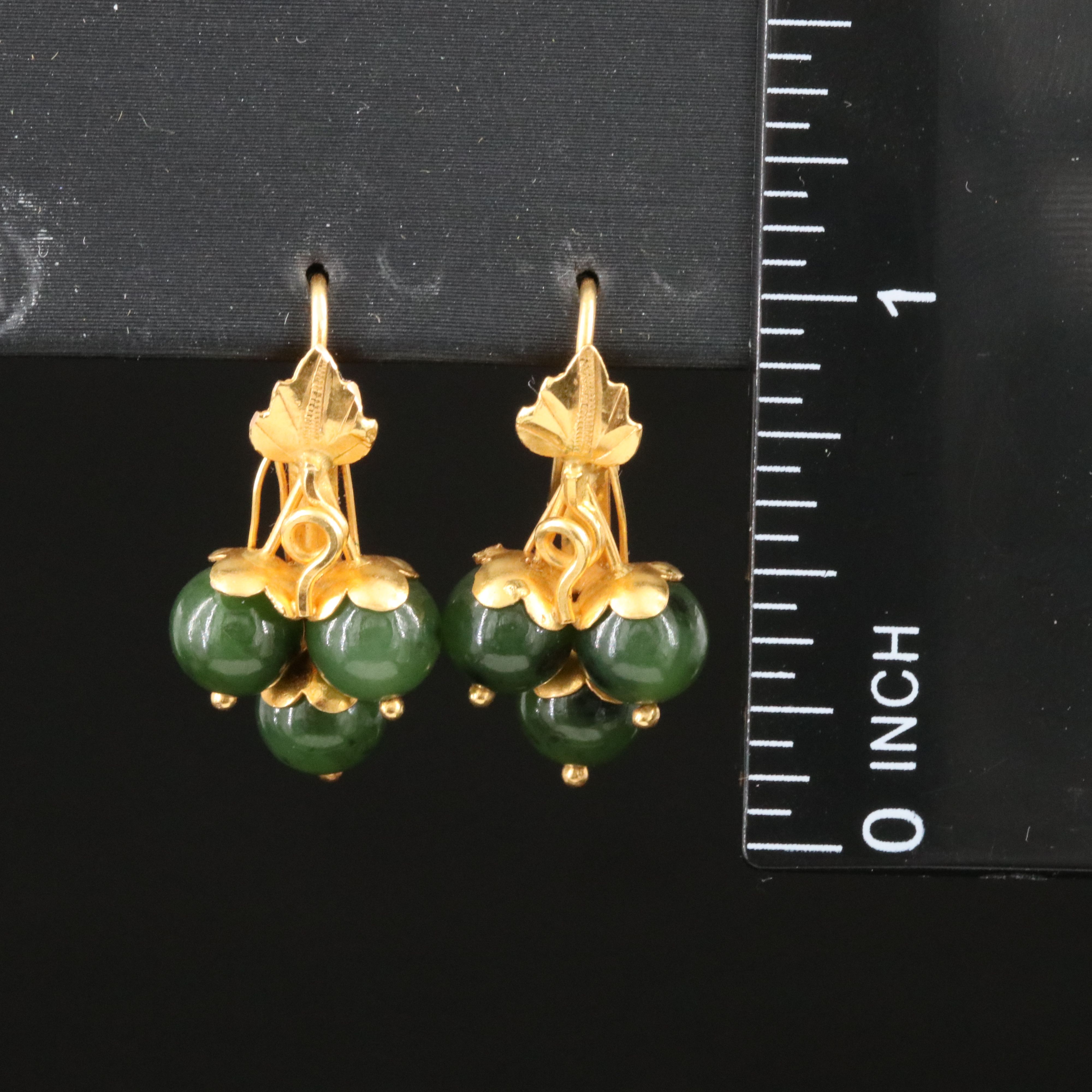 18K Nephrite Grape Cluster Earrings