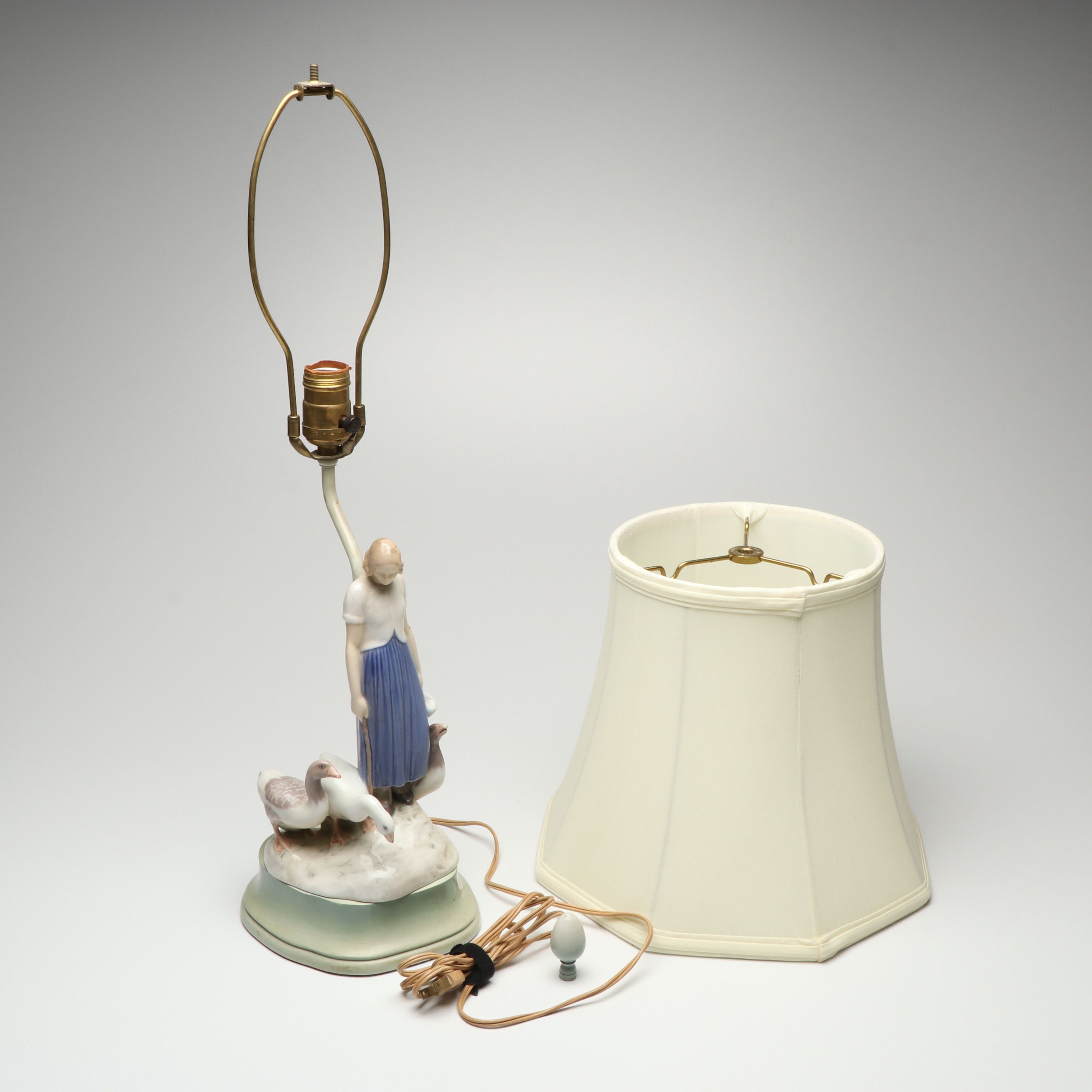 Axel Locher for Bing & Grøndahl "Girl with Geese" Porcelain Figural Lamp