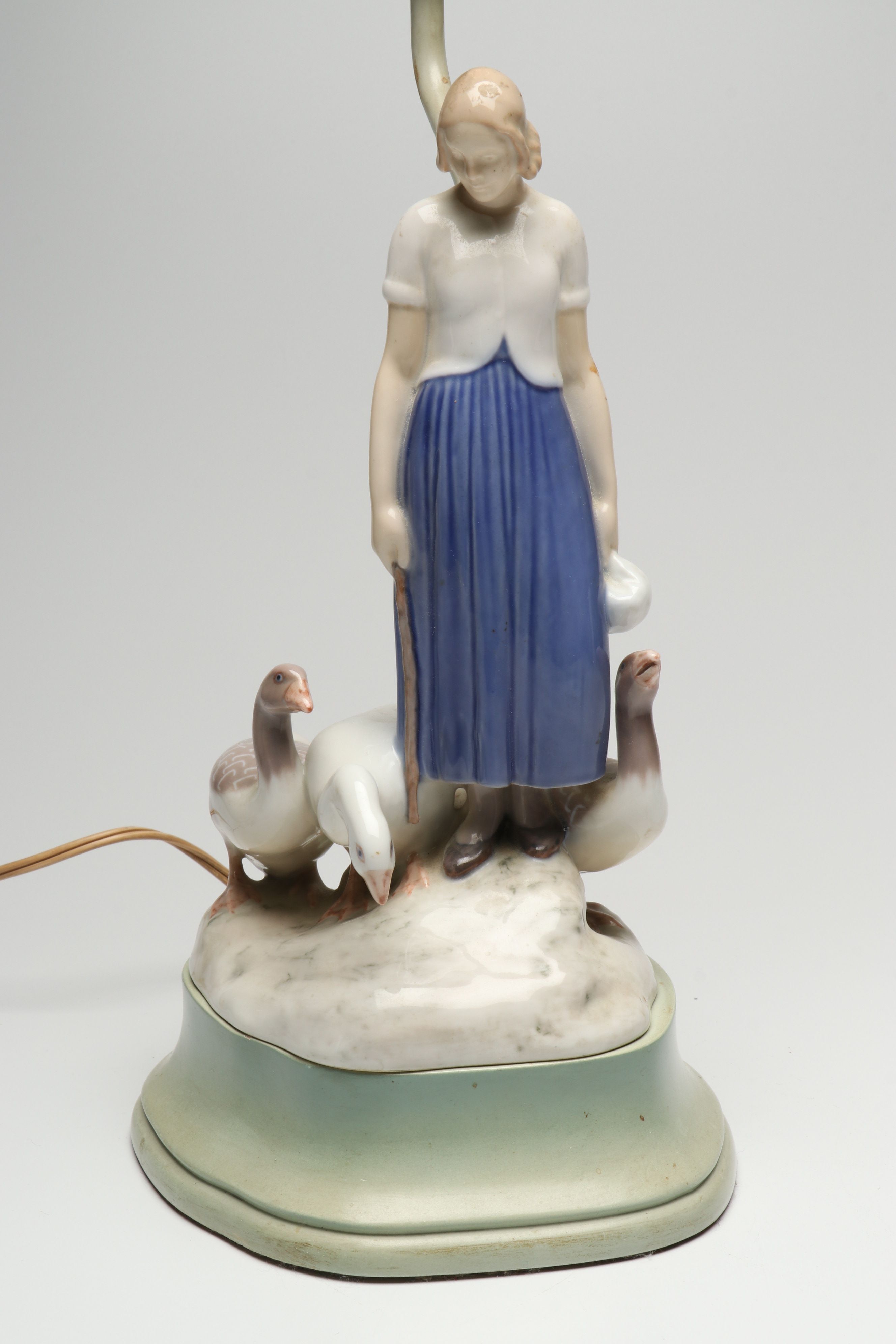 Axel Locher for Bing & Grøndahl "Girl with Geese" Porcelain Figural Lamp