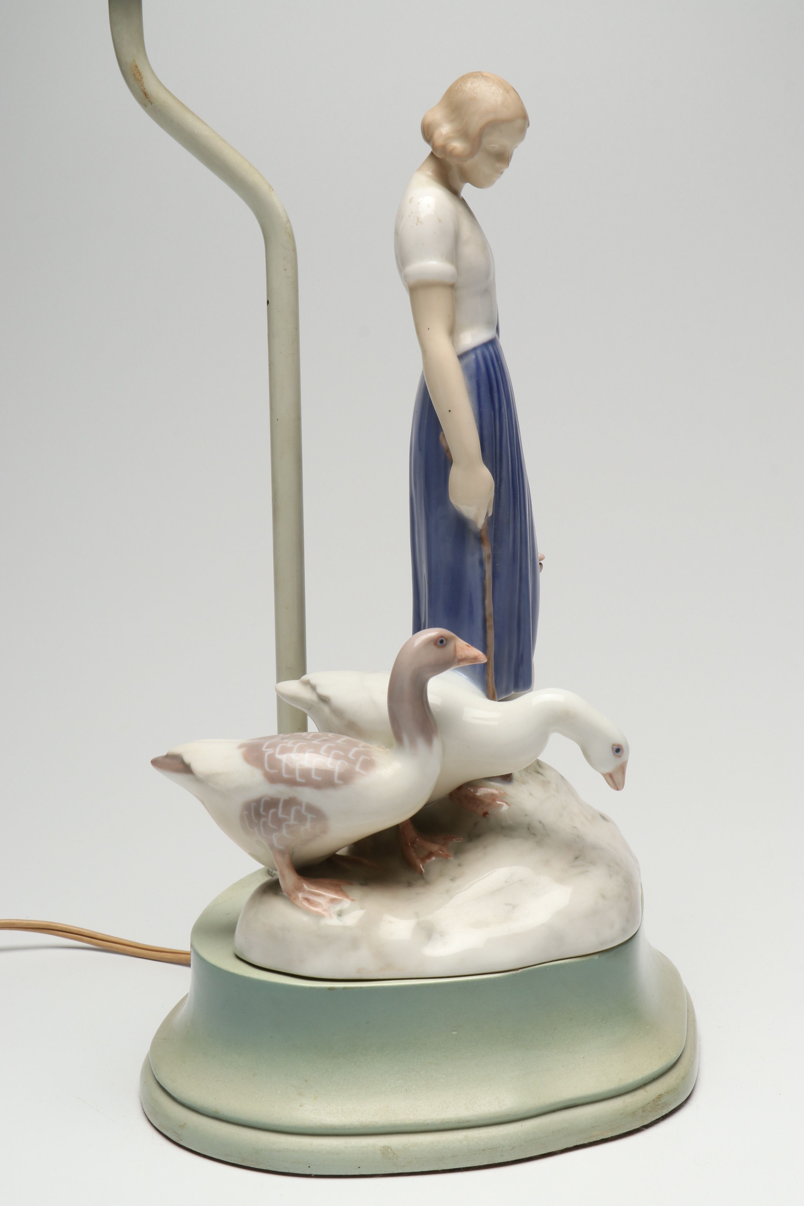 Axel Locher for Bing & Grøndahl "Girl with Geese" Porcelain Figural Lamp