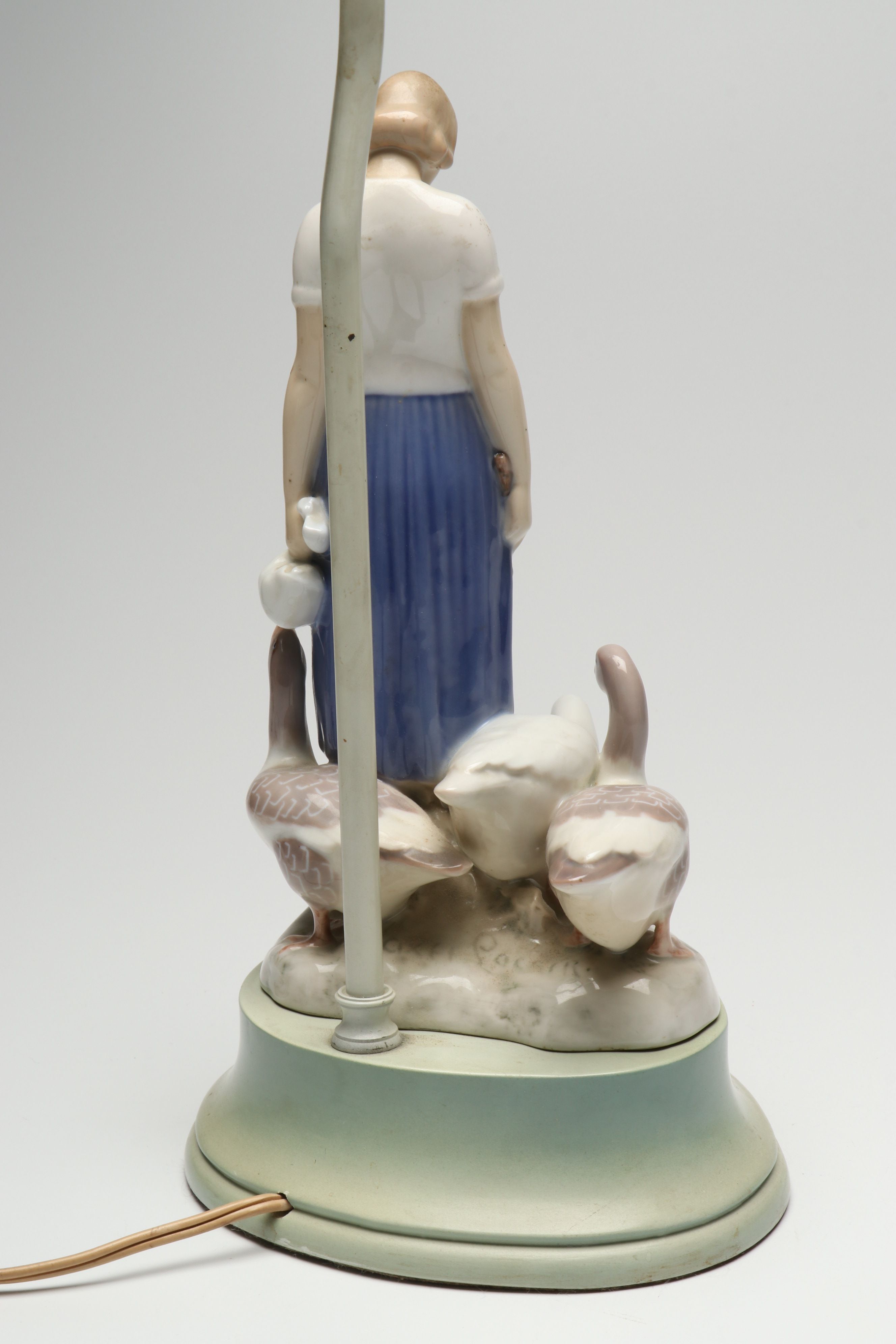 Axel Locher for Bing & Grøndahl "Girl with Geese" Porcelain Figural Lamp