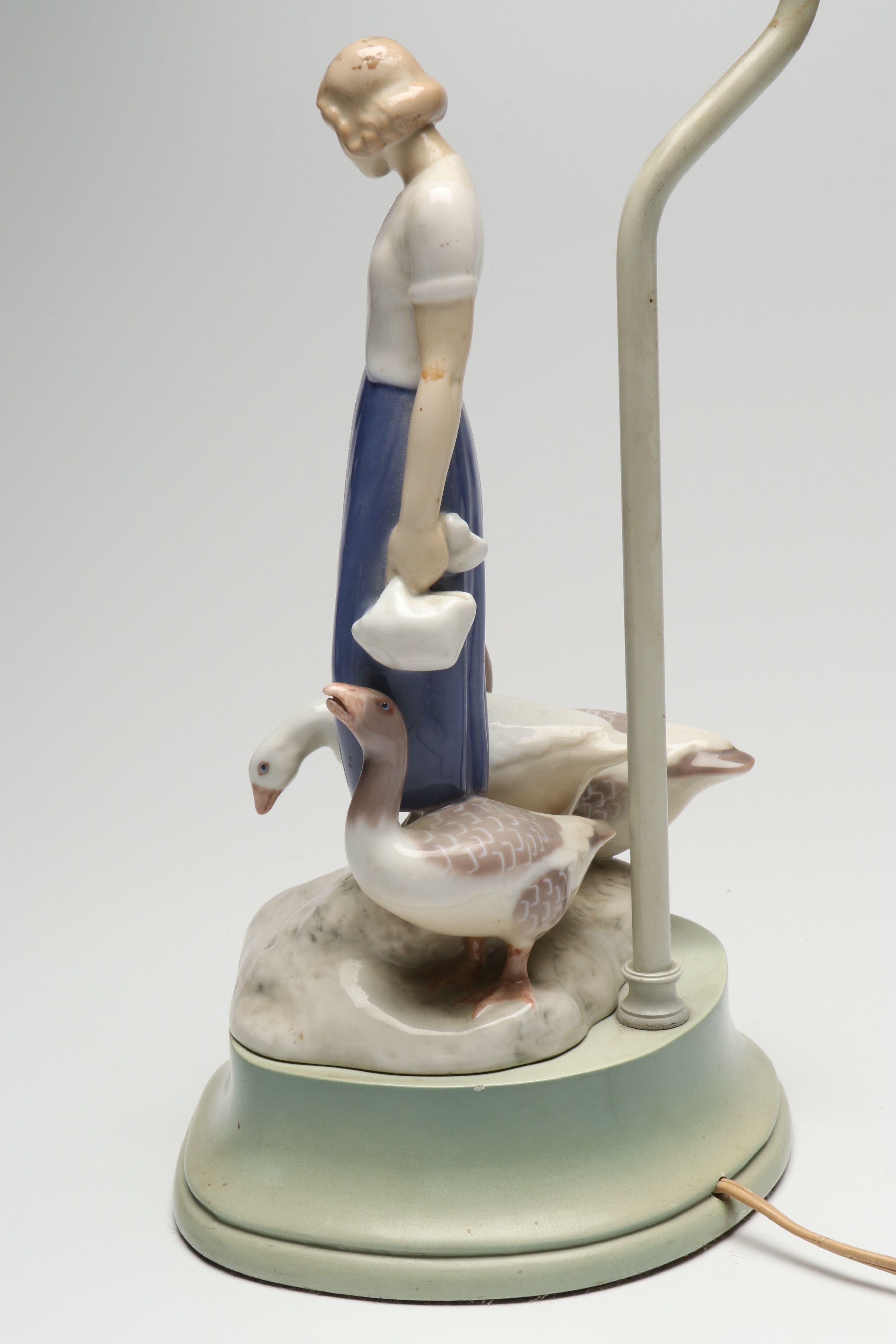 Axel Locher for Bing & Grøndahl "Girl with Geese" Porcelain Figural Lamp