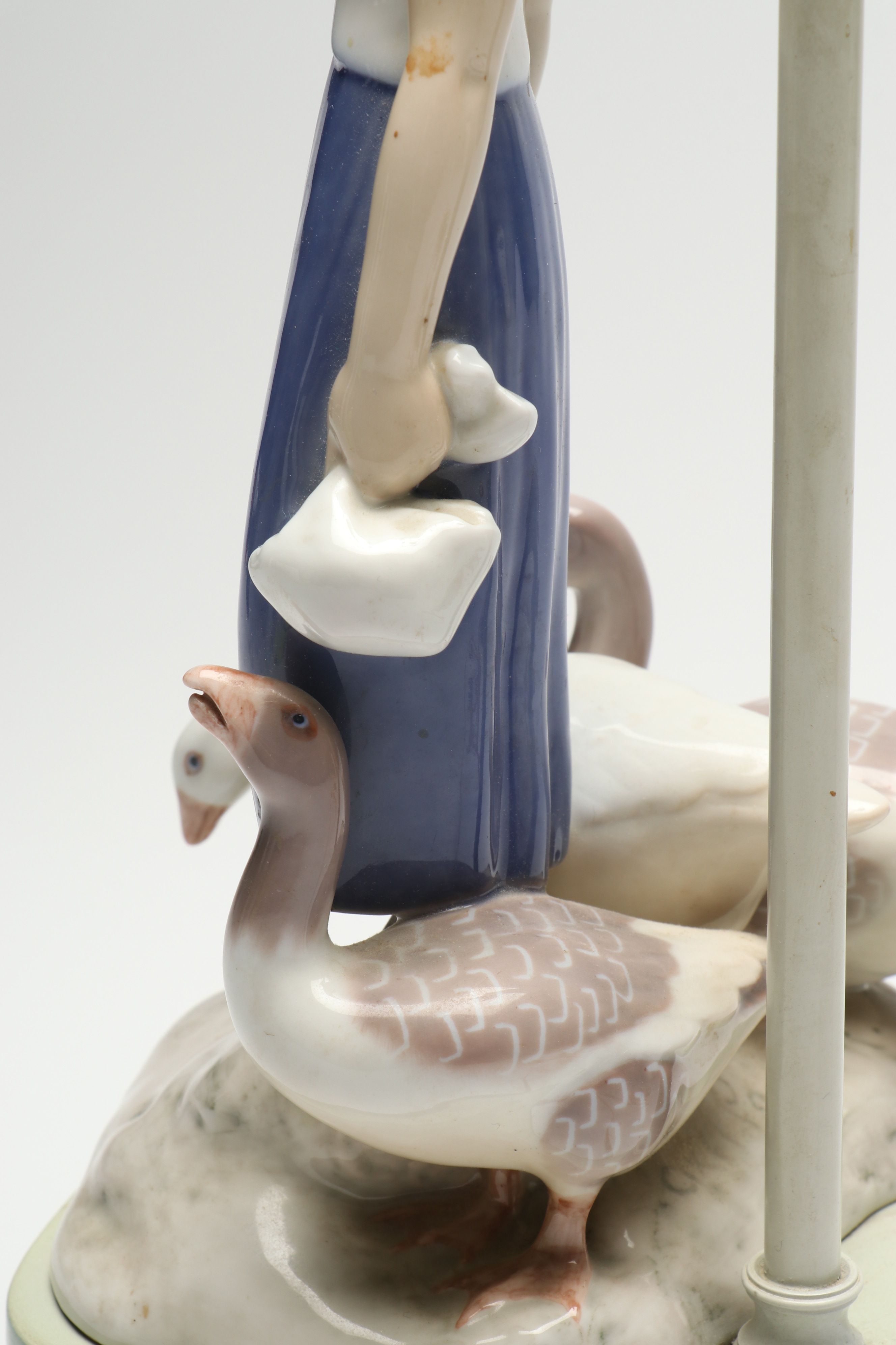 Axel Locher for Bing & Grøndahl "Girl with Geese" Porcelain Figural Lamp