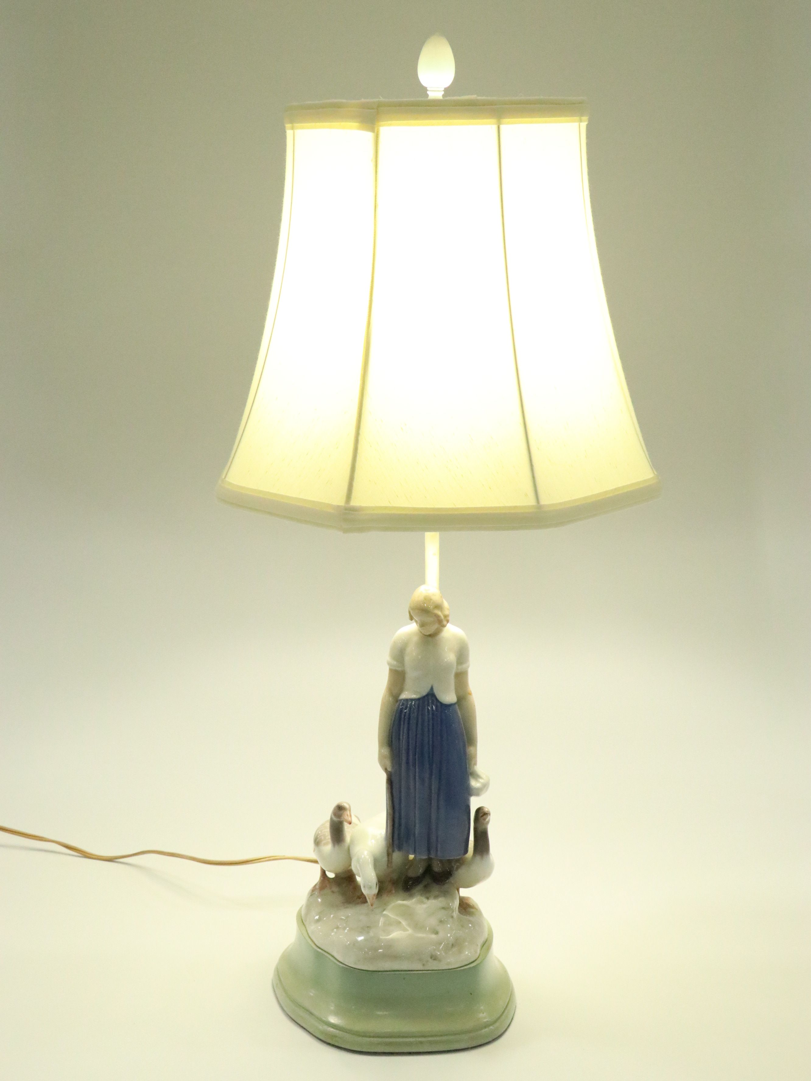 Axel Locher for Bing & Grøndahl "Girl with Geese" Porcelain Figural Lamp