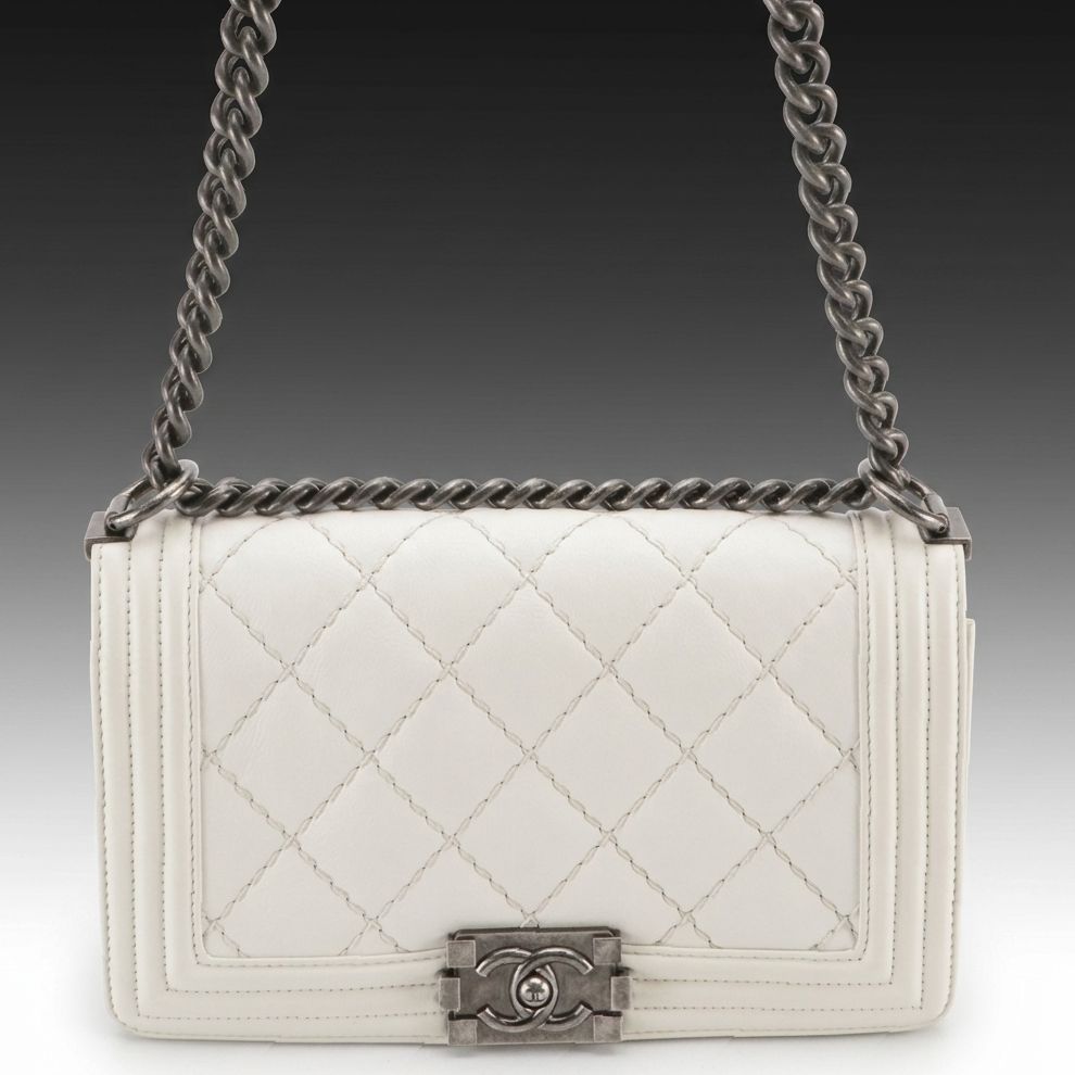 TAURUS: Chanel Boy Flap Bag in White Matelassé Grained Leather