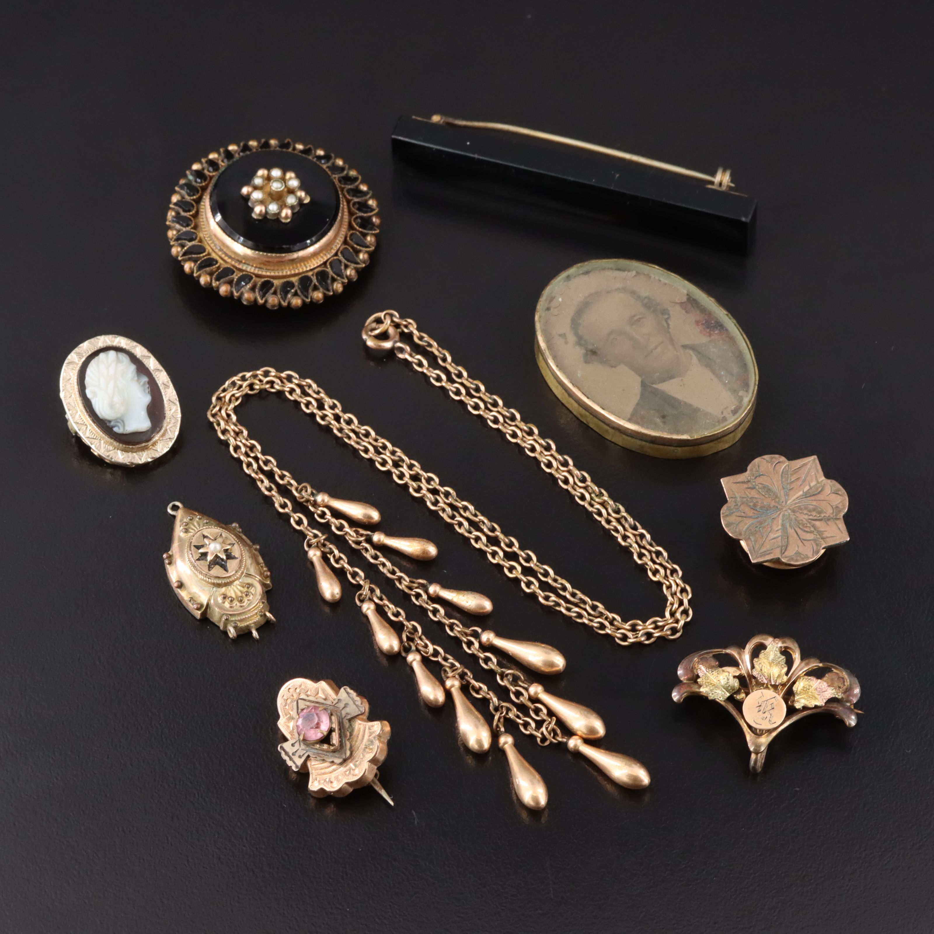 Victorian Jewelry Collection Including Mourning & Cameo