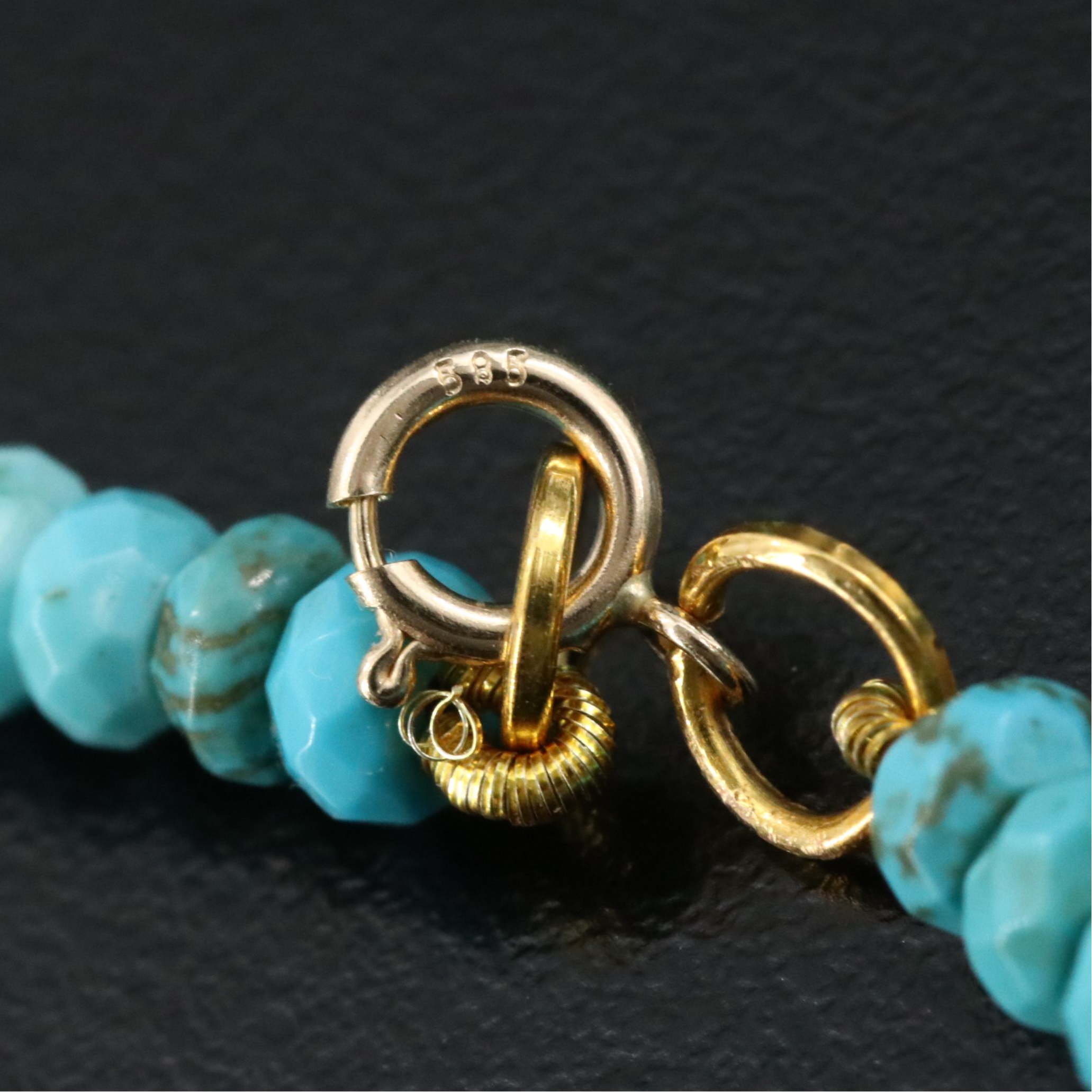 Turquoise Bead Necklace with 14K Clasp