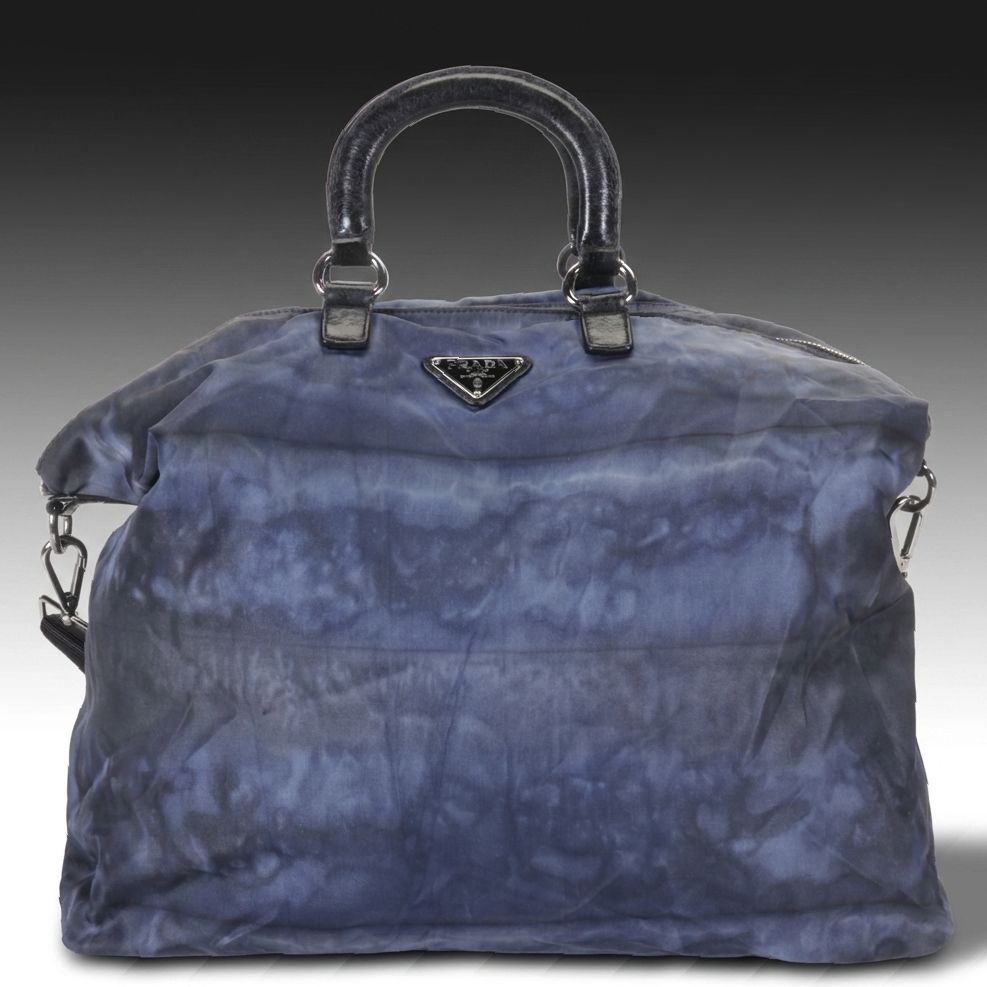 Prada Tessuto Nylon Two-Way Travel Handbag in Navy Tie-Dye Print