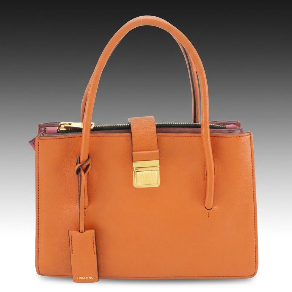 Miu Miu Small Madras Satchel Bag in Bicolor Grained Leather