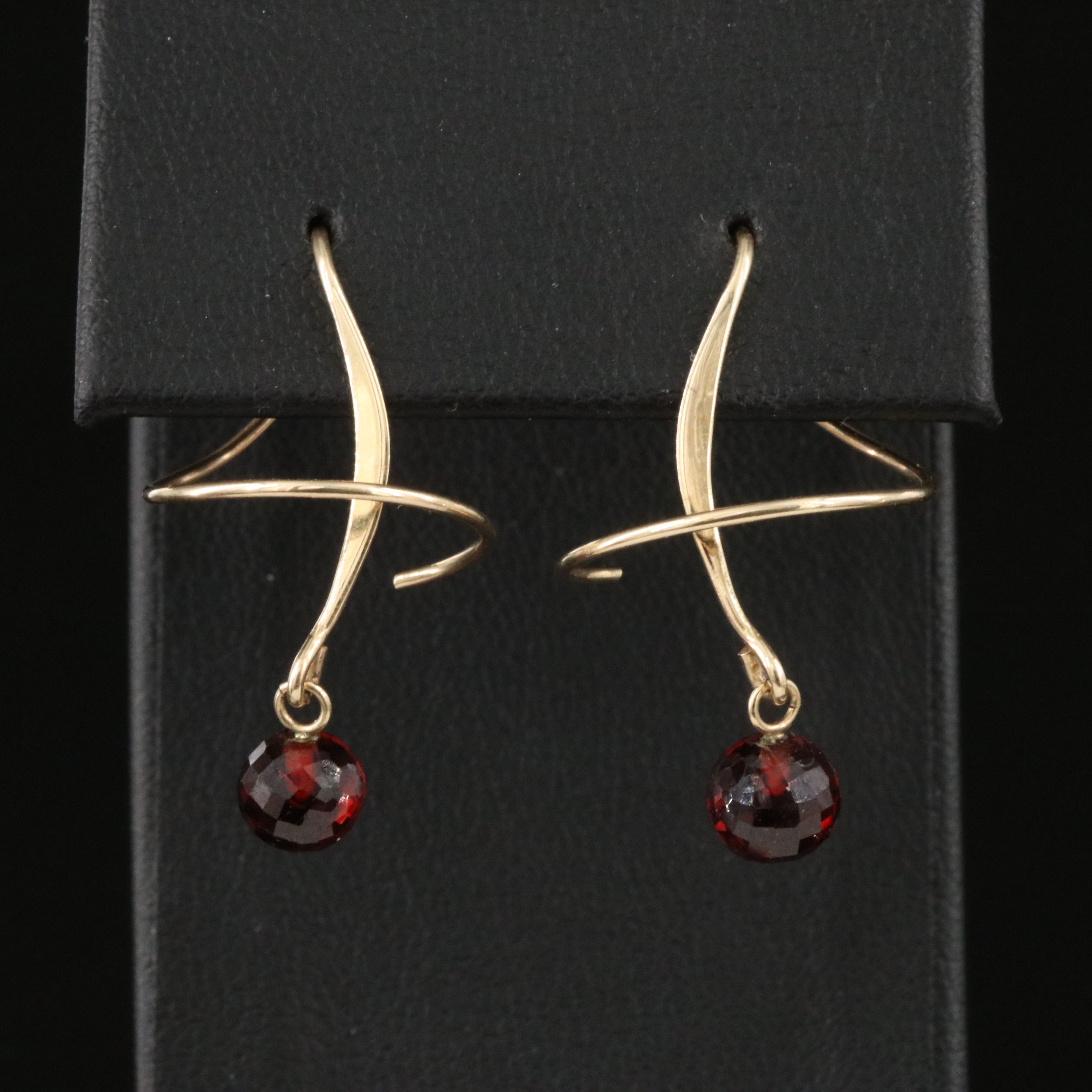 14K Garnet Spiral Threader Earrings