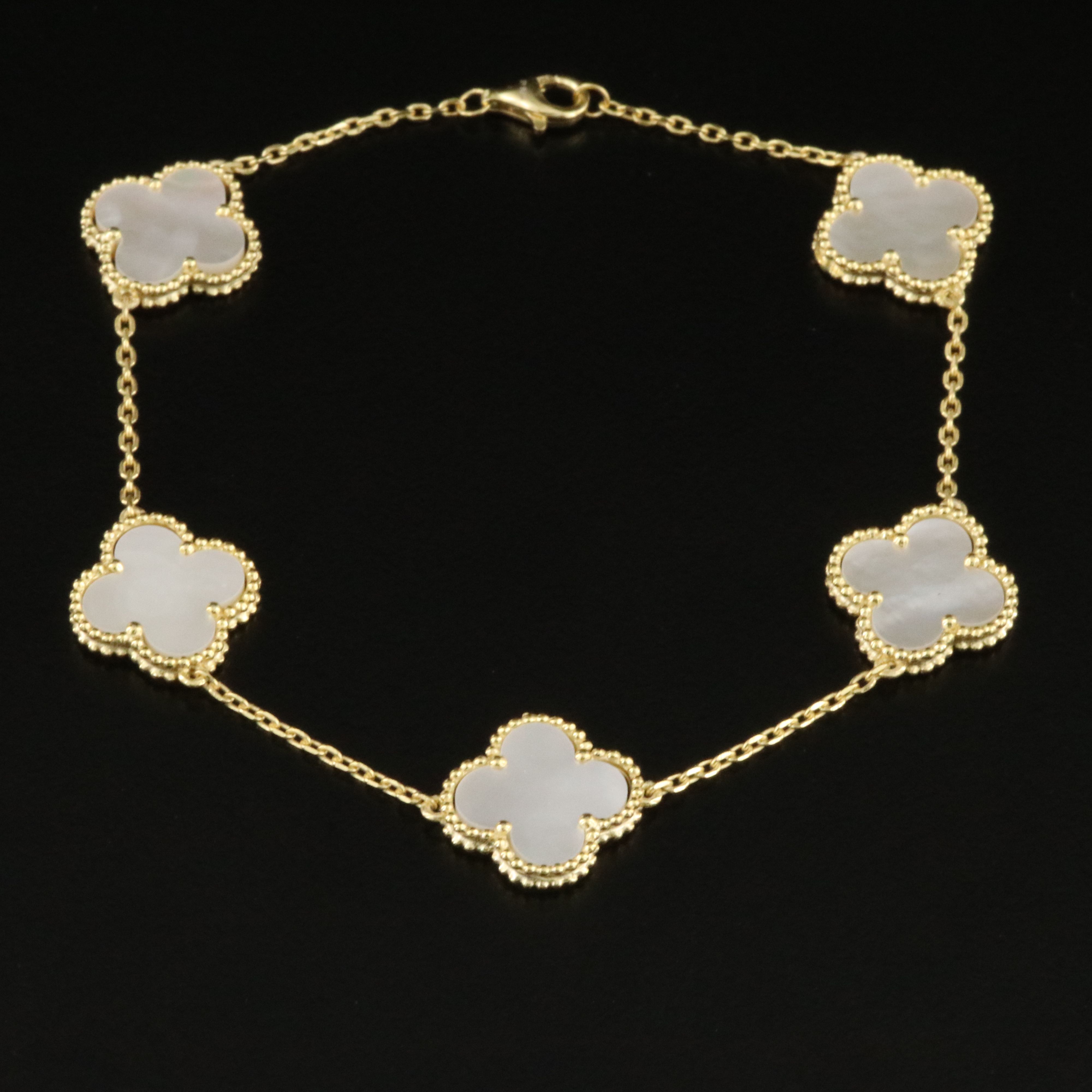 Sterling Mother-of-Pearl Quatrefoil Station Bracelet