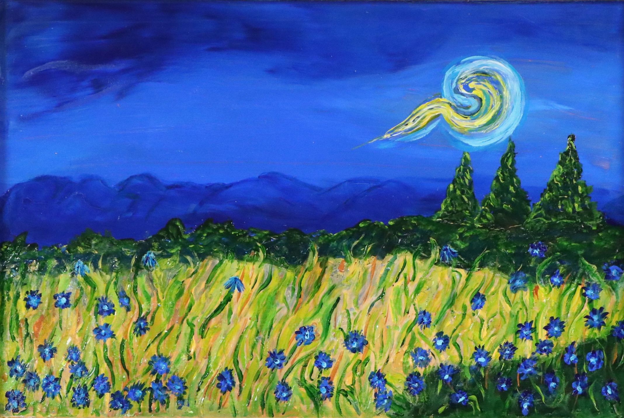 Acrylic Painting "Van Gogh Cove," 21st Century