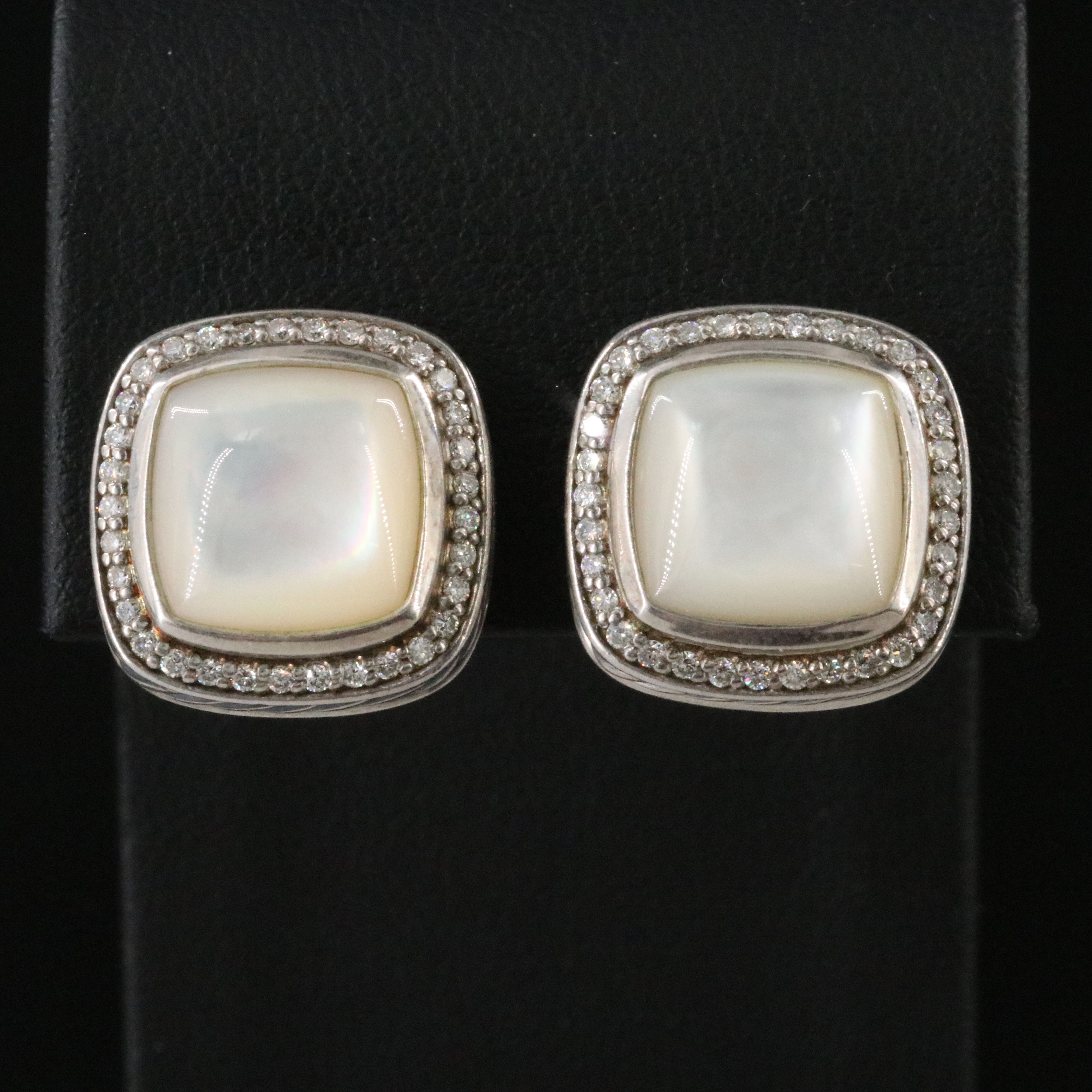 David Yurman Albion Sterling Mother of Pearl and 0.46 CTW Diamond Earrings