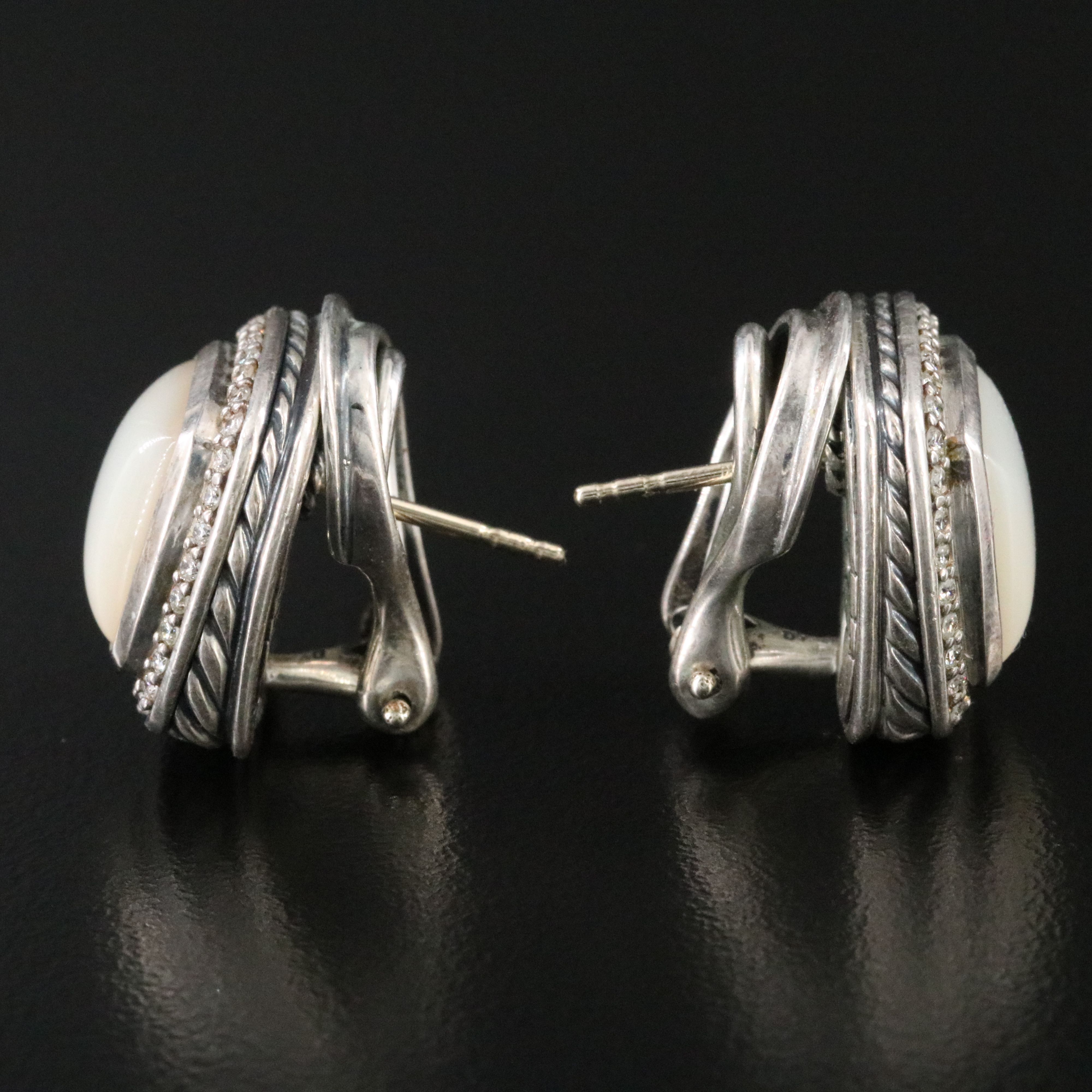 David Yurman Albion Sterling Mother of Pearl and 0.46 CTW Diamond Earrings