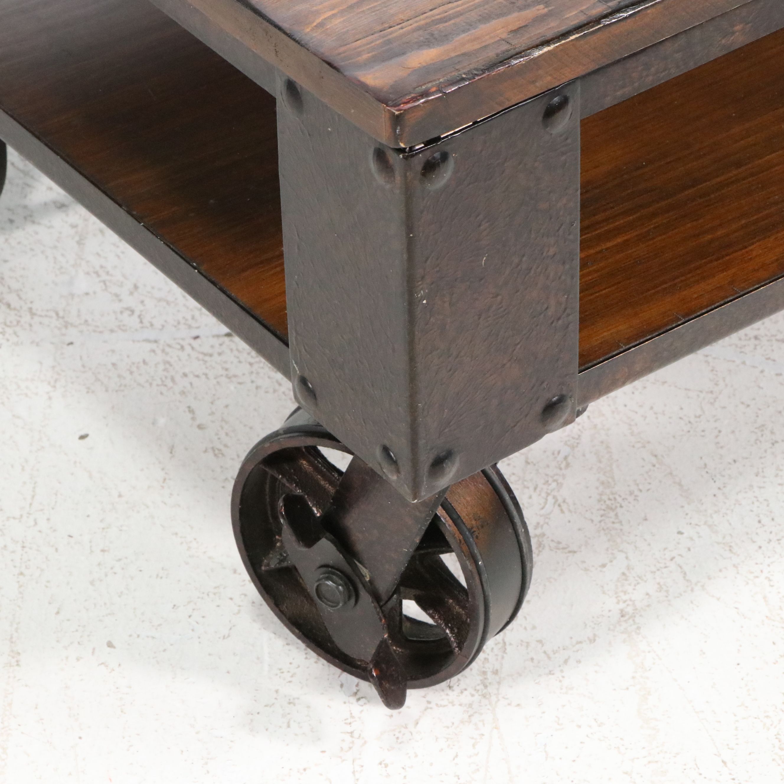 Industrial Style Coffee Table on Casters