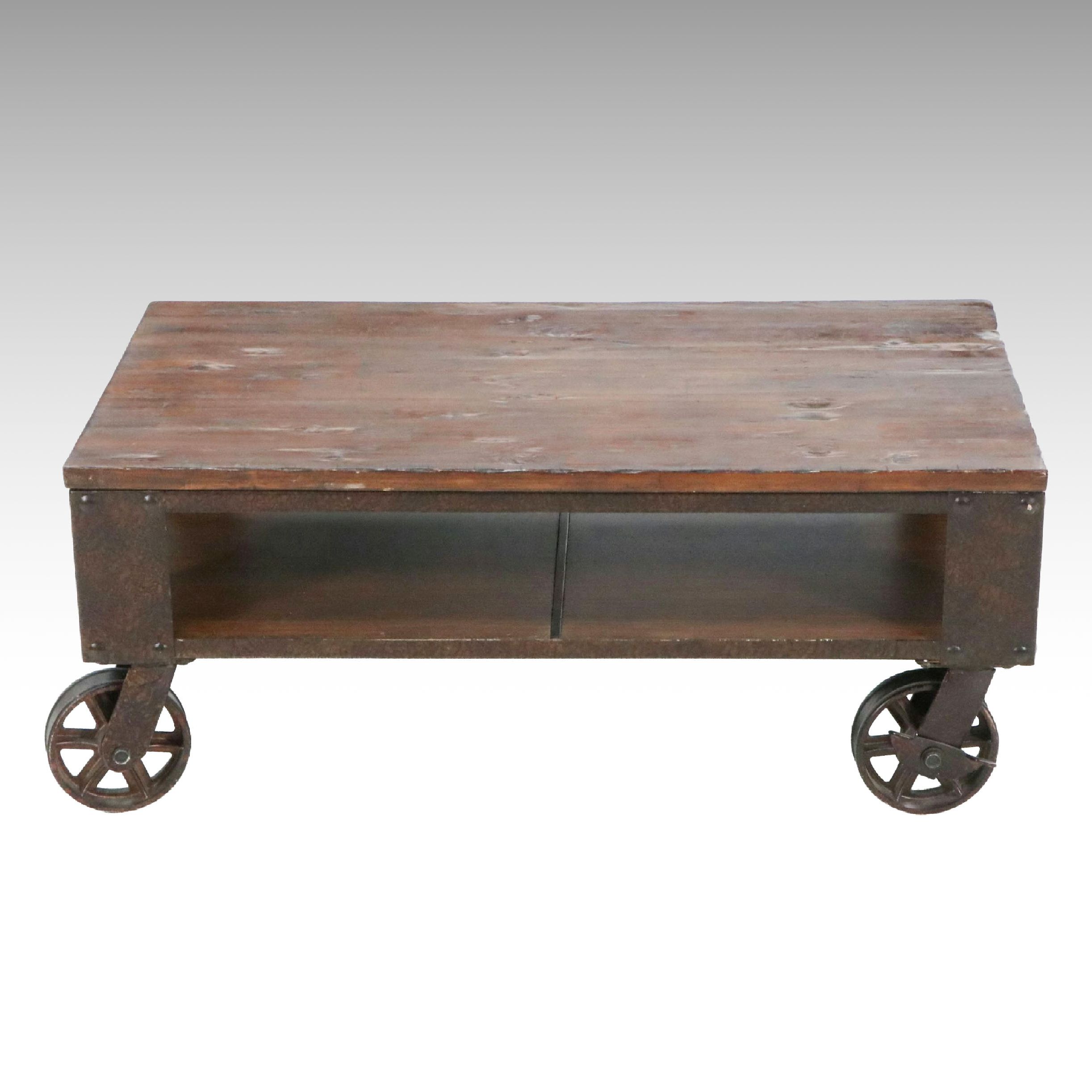 Industrial Style Coffee Table on Casters