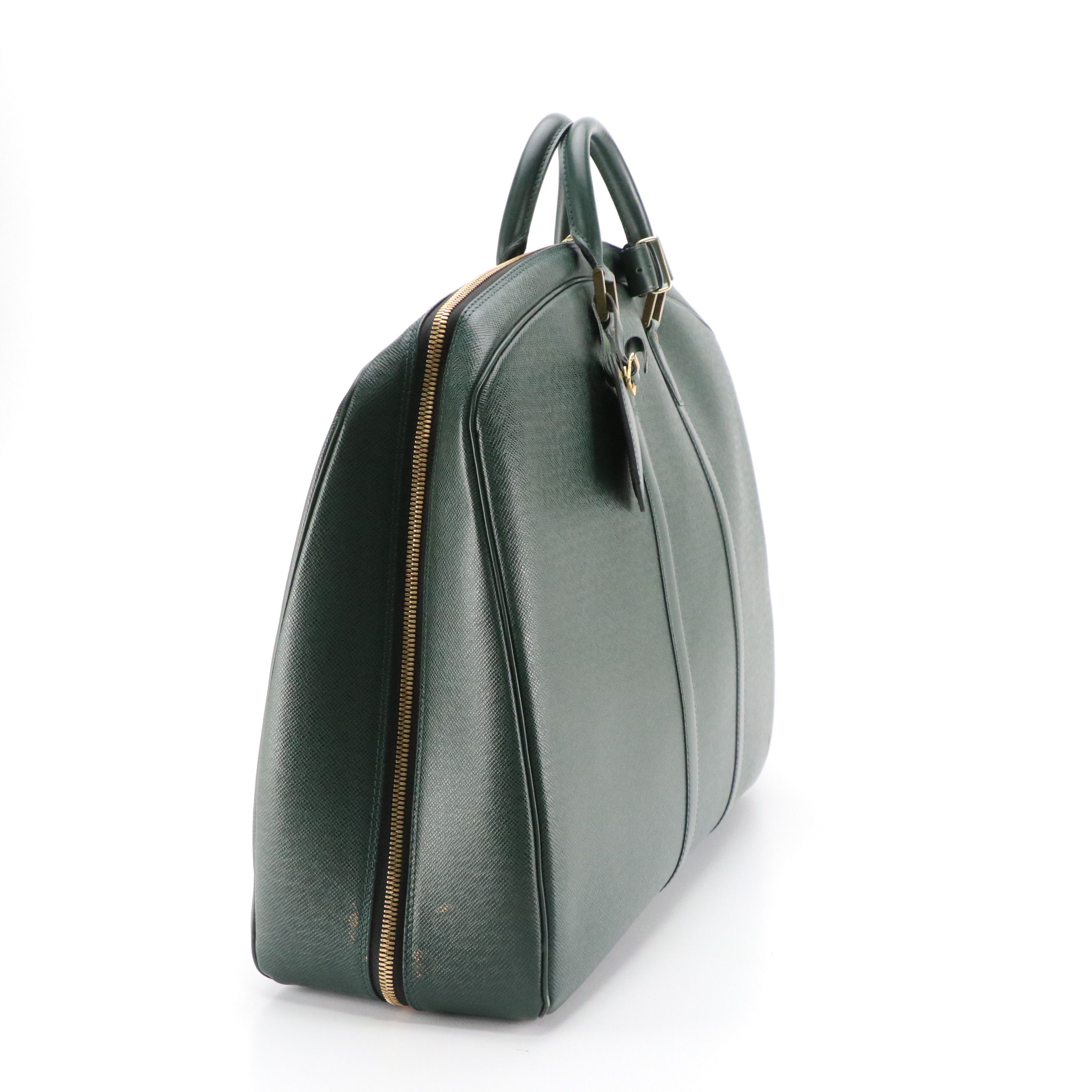 Louis Vuitton Helanga 1 Poche Travel Bag in Green Taïga Leather with Garment Bag