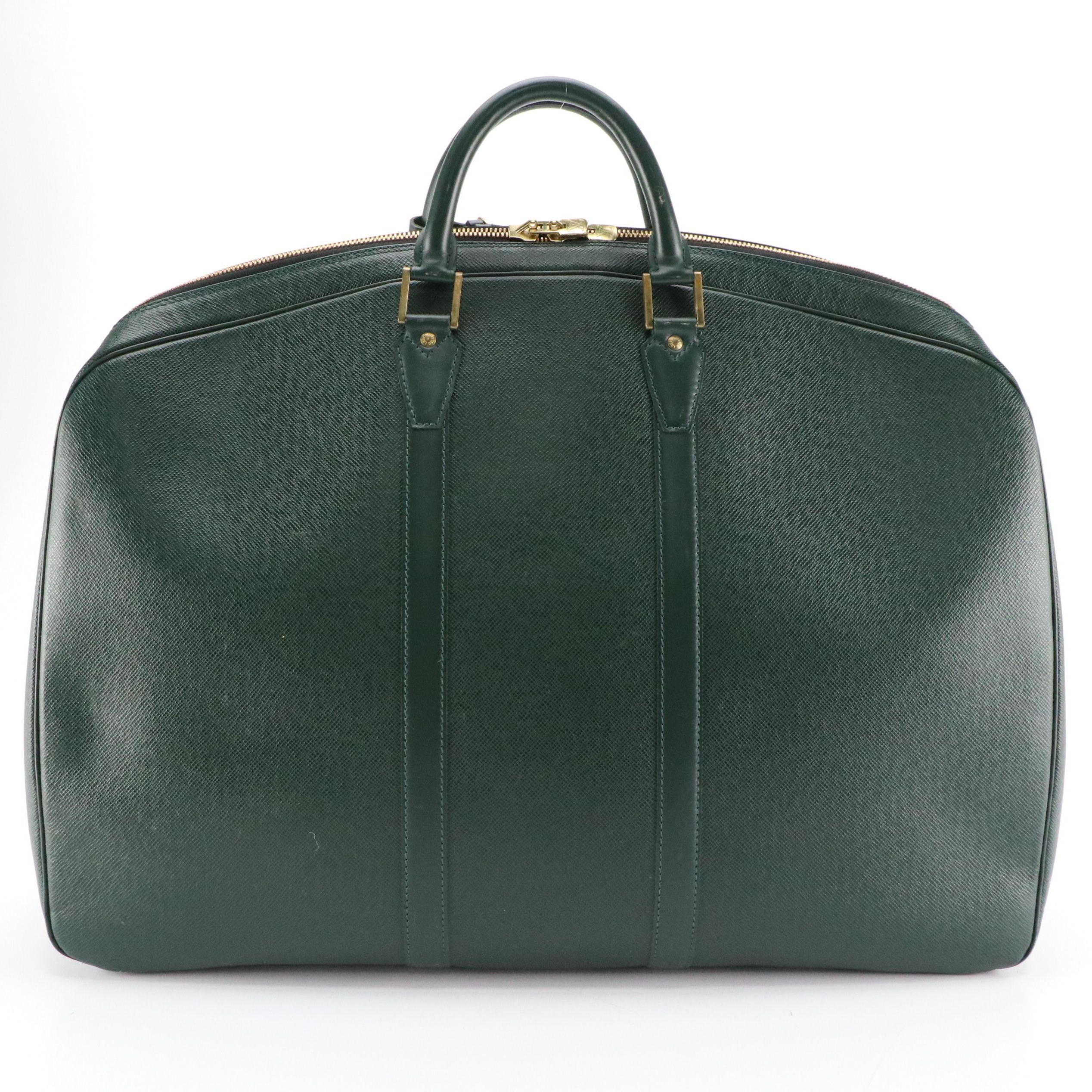 Louis Vuitton Helanga 1 Poche Travel Bag in Green Taïga Leather with Garment Bag