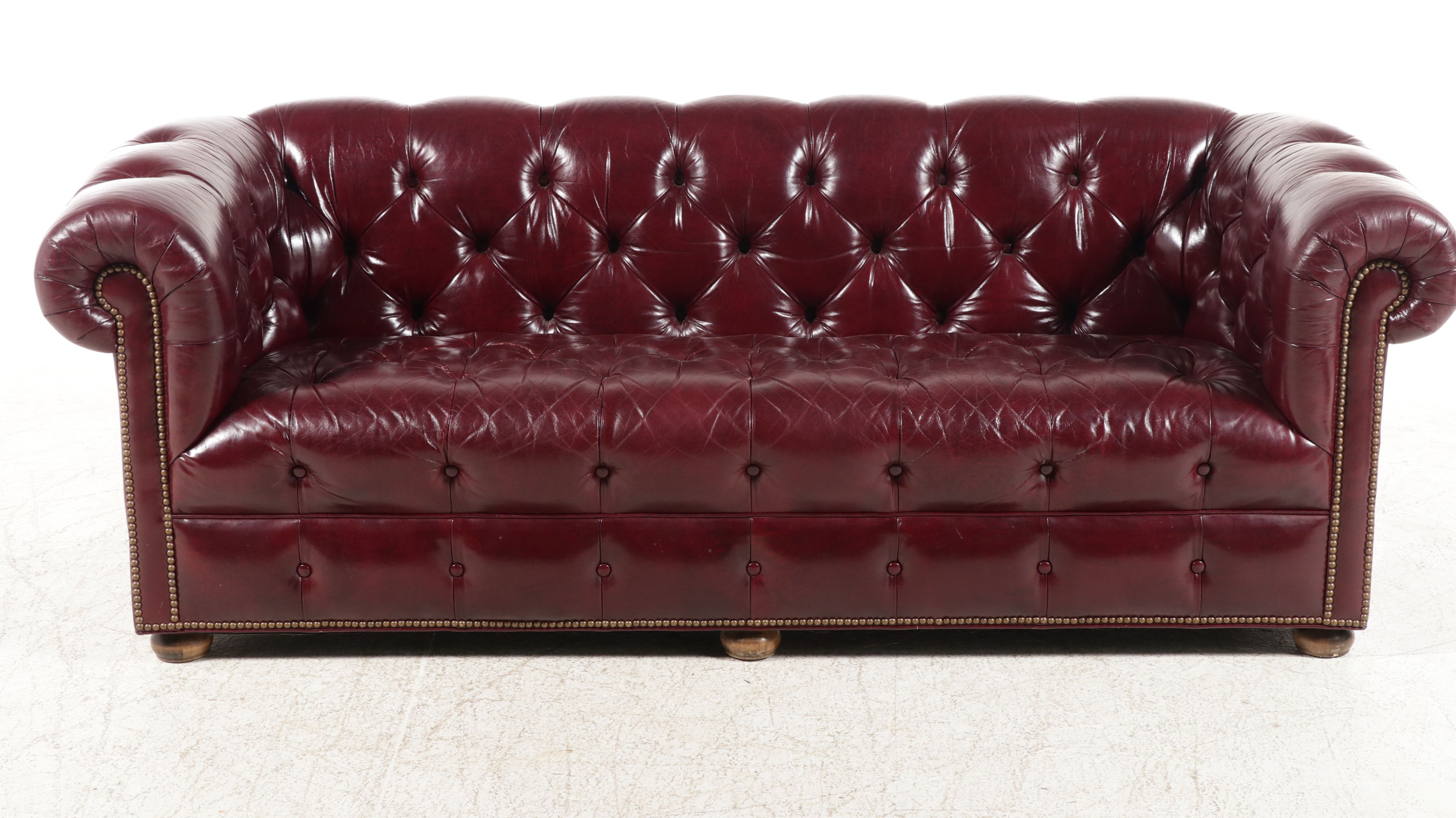 Vintage Tufted Oxblood Leather Chesterfield Sofa, 20th Century