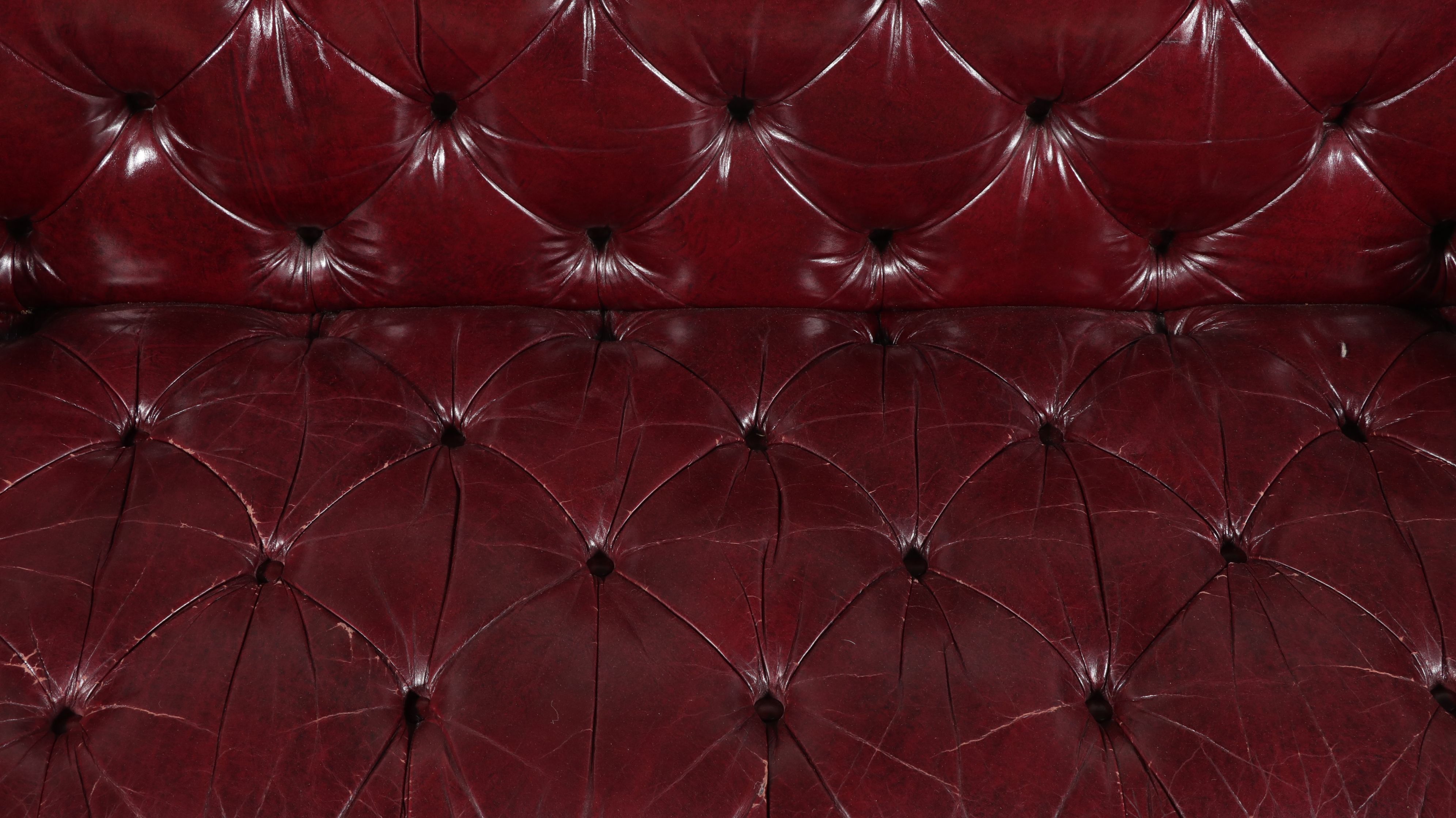 Vintage Tufted Oxblood Leather Chesterfield Sofa, 20th Century