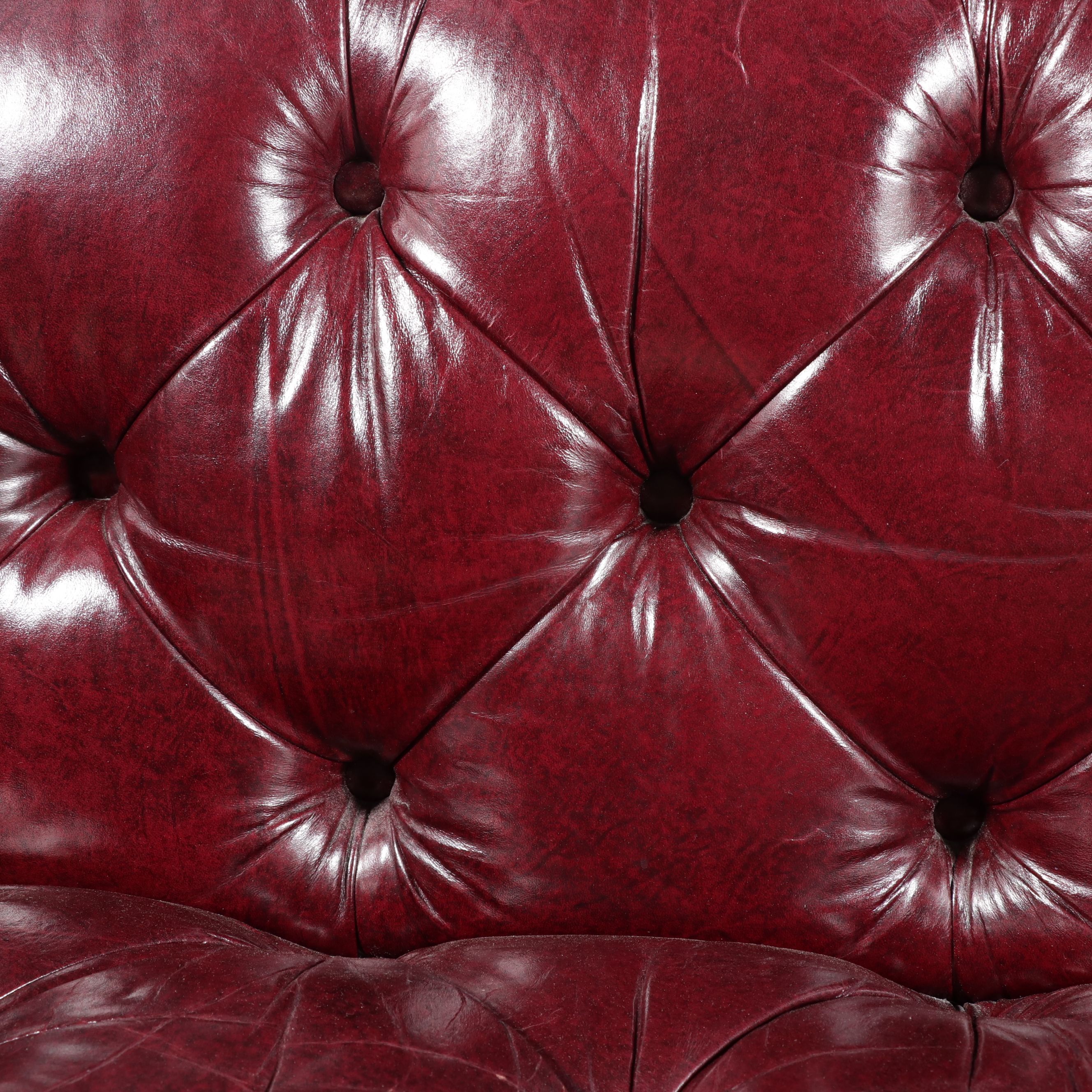 Vintage Tufted Oxblood Leather Chesterfield Sofa, 20th Century
