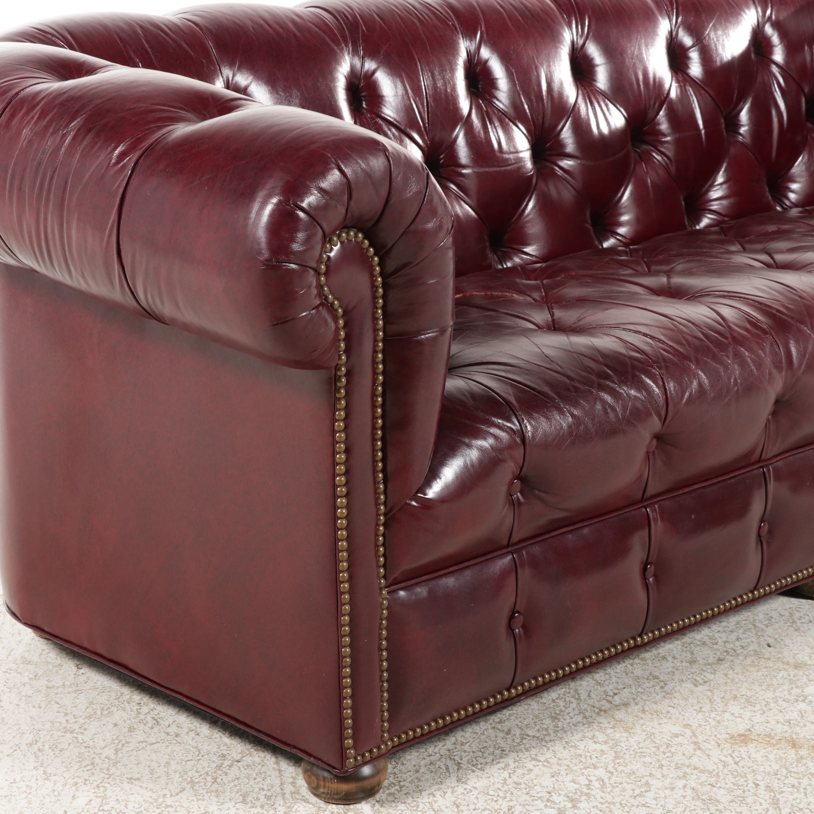 Vintage Tufted Oxblood Leather Chesterfield Sofa, 20th Century