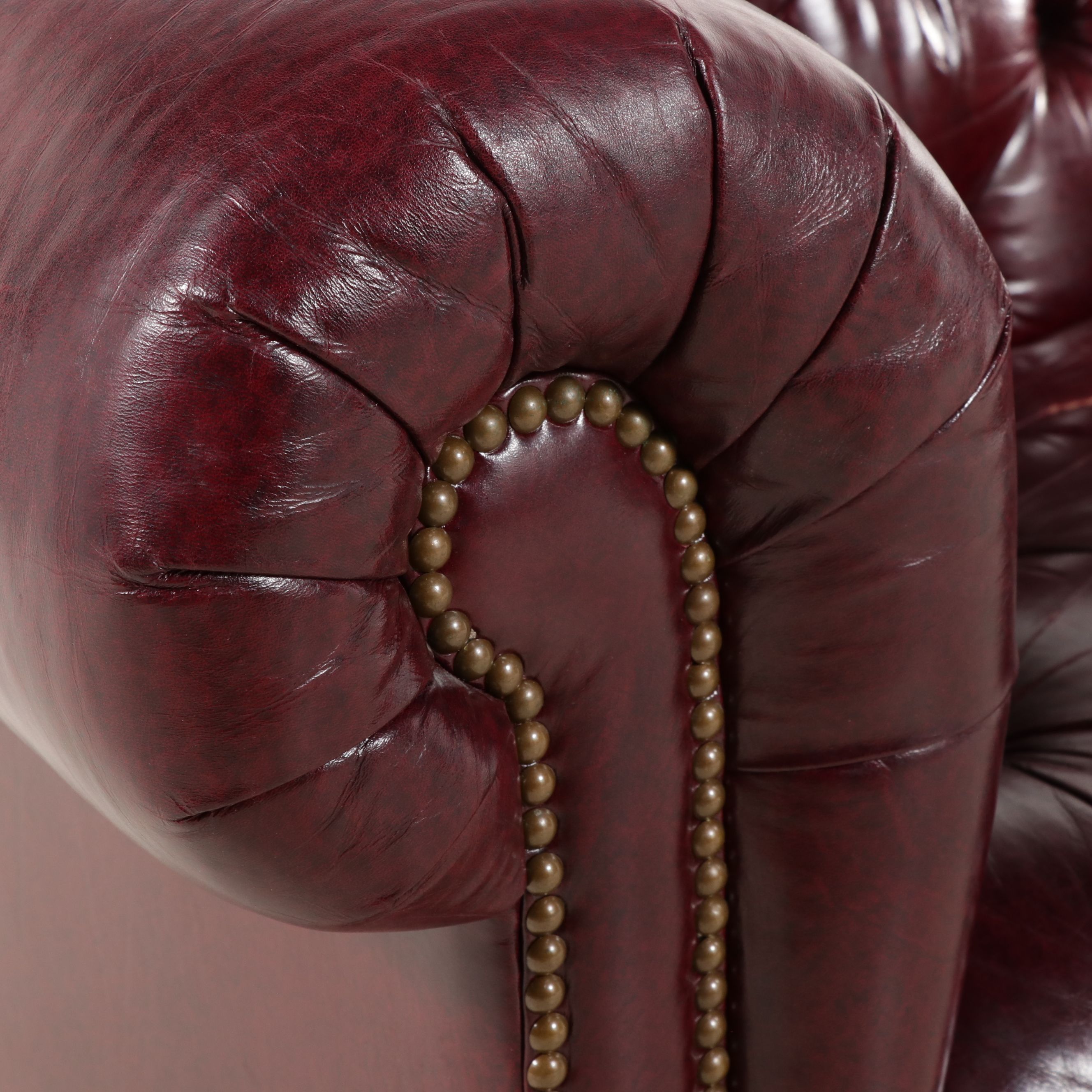 Vintage Tufted Oxblood Leather Chesterfield Sofa, 20th Century