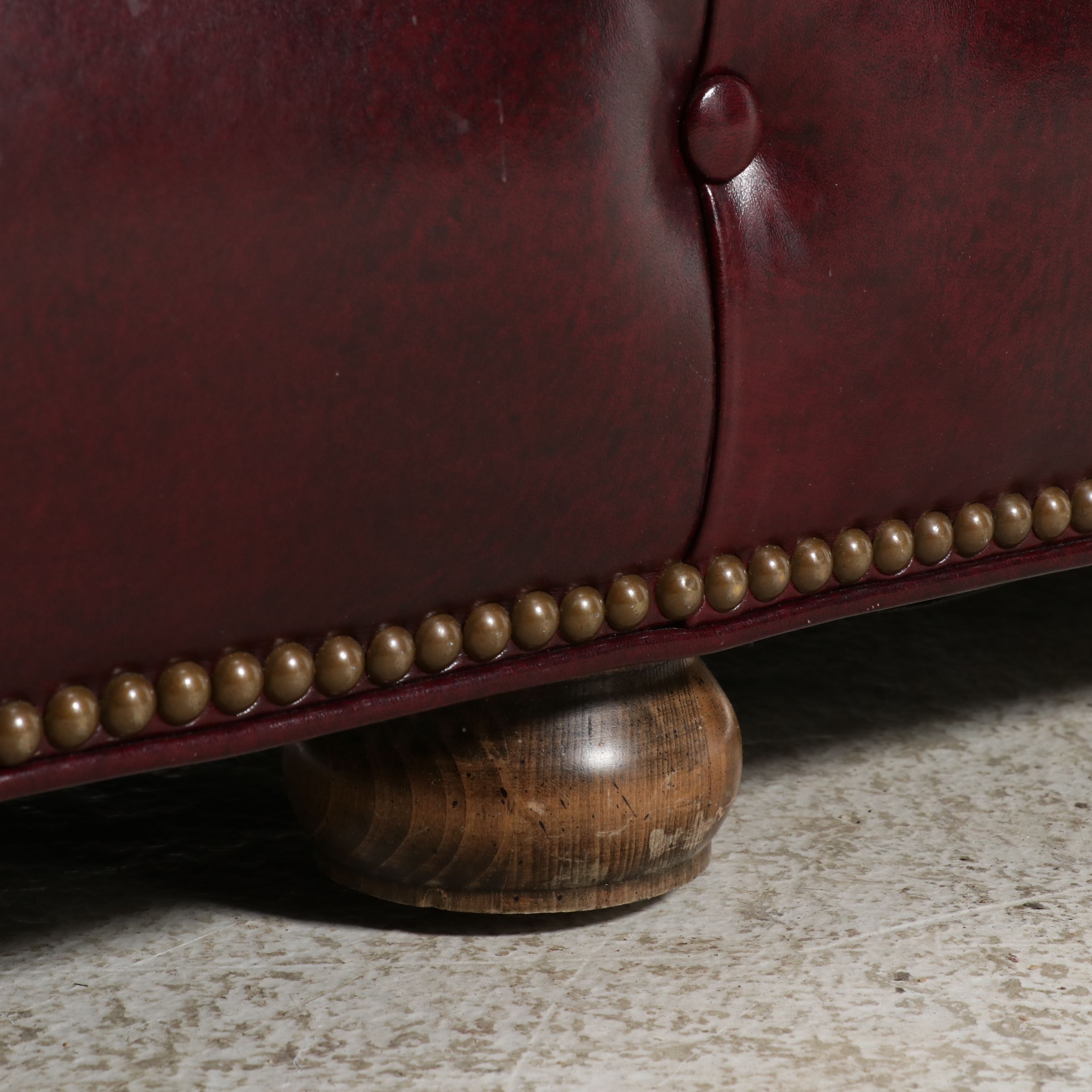 Vintage Tufted Oxblood Leather Chesterfield Sofa, 20th Century