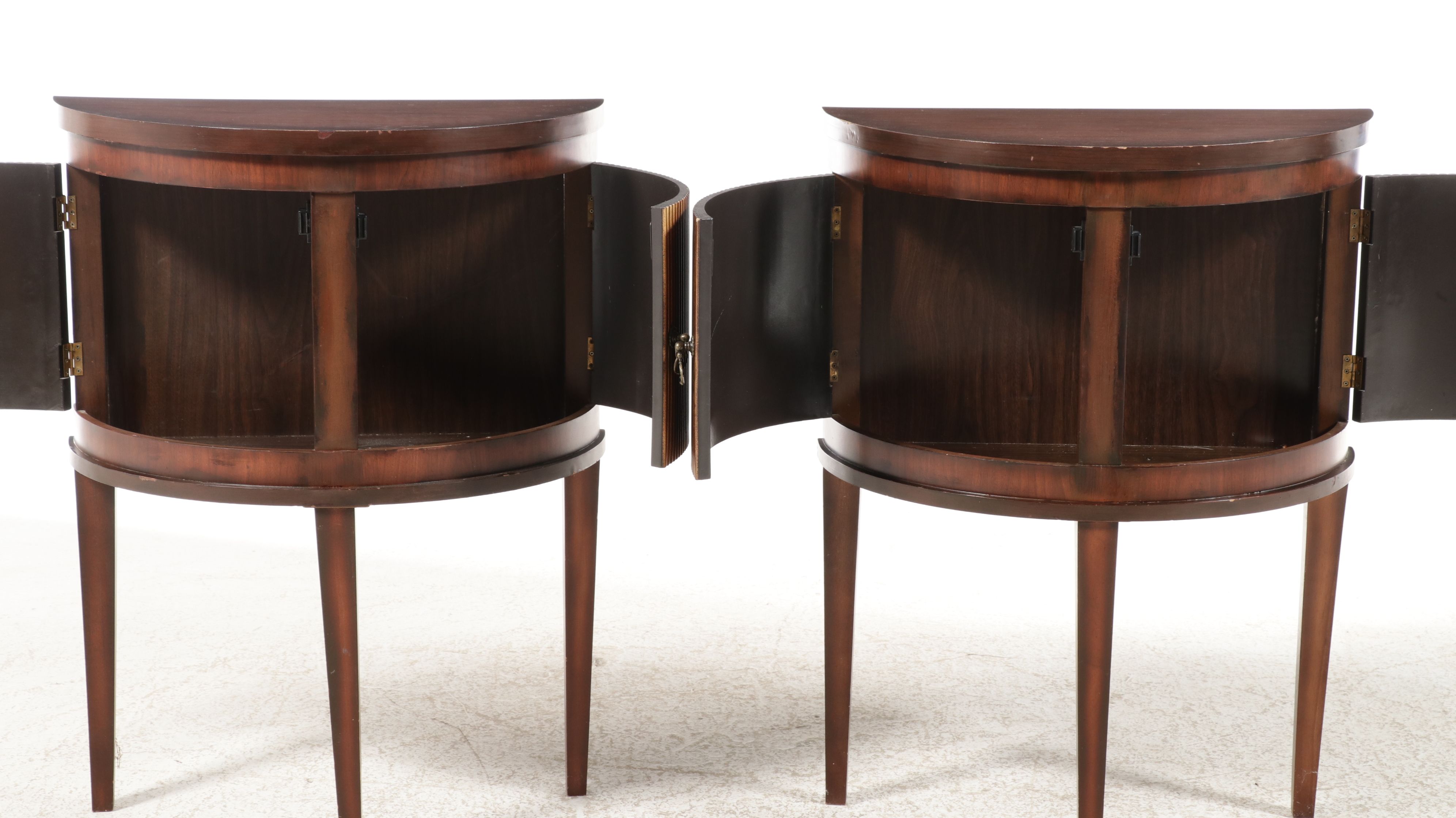 Pair of Hepplewhite Style Reeded Commode Tables, Mid-20th Century