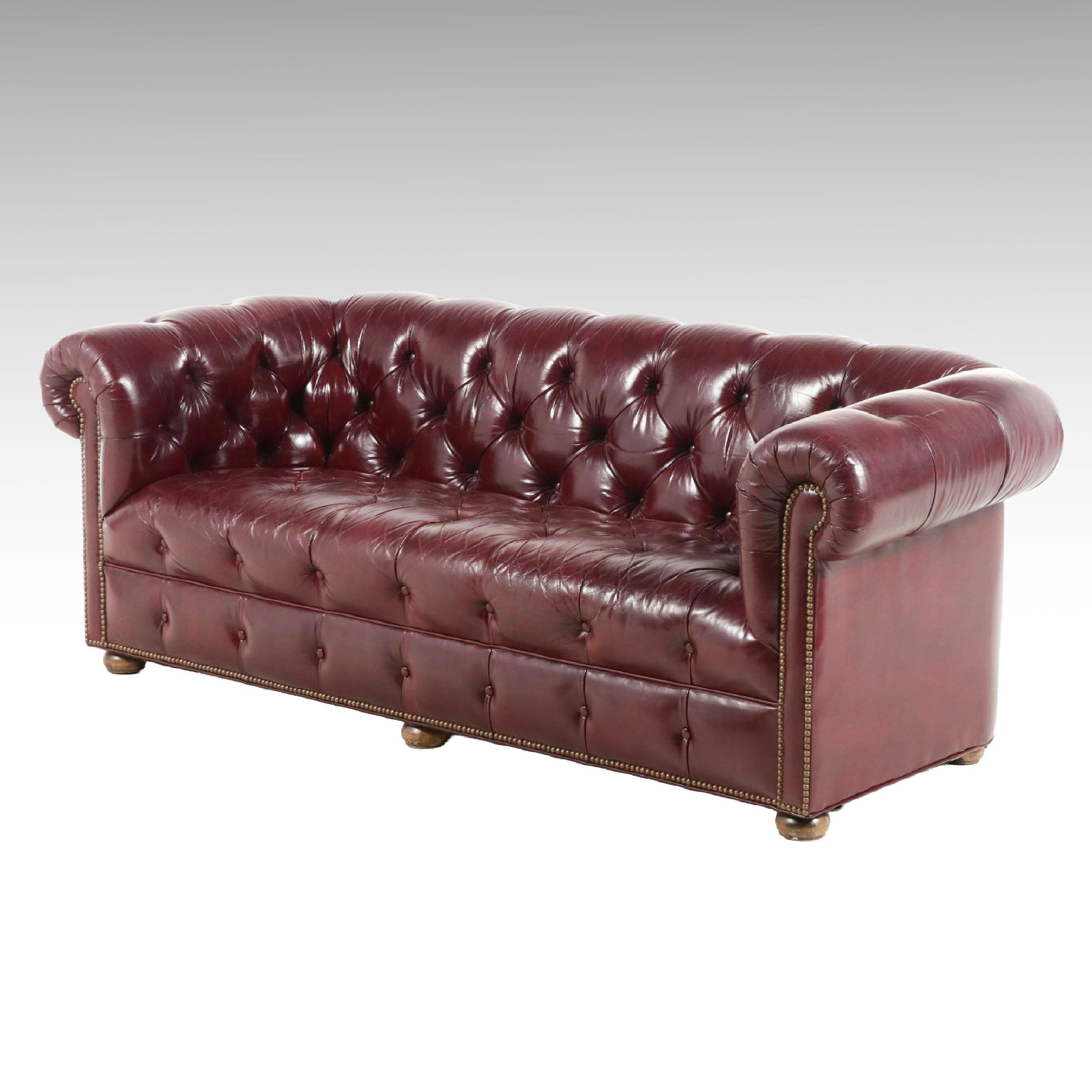 Vintage Tufted Oxblood Leather Chesterfield Sofa, 20th Century