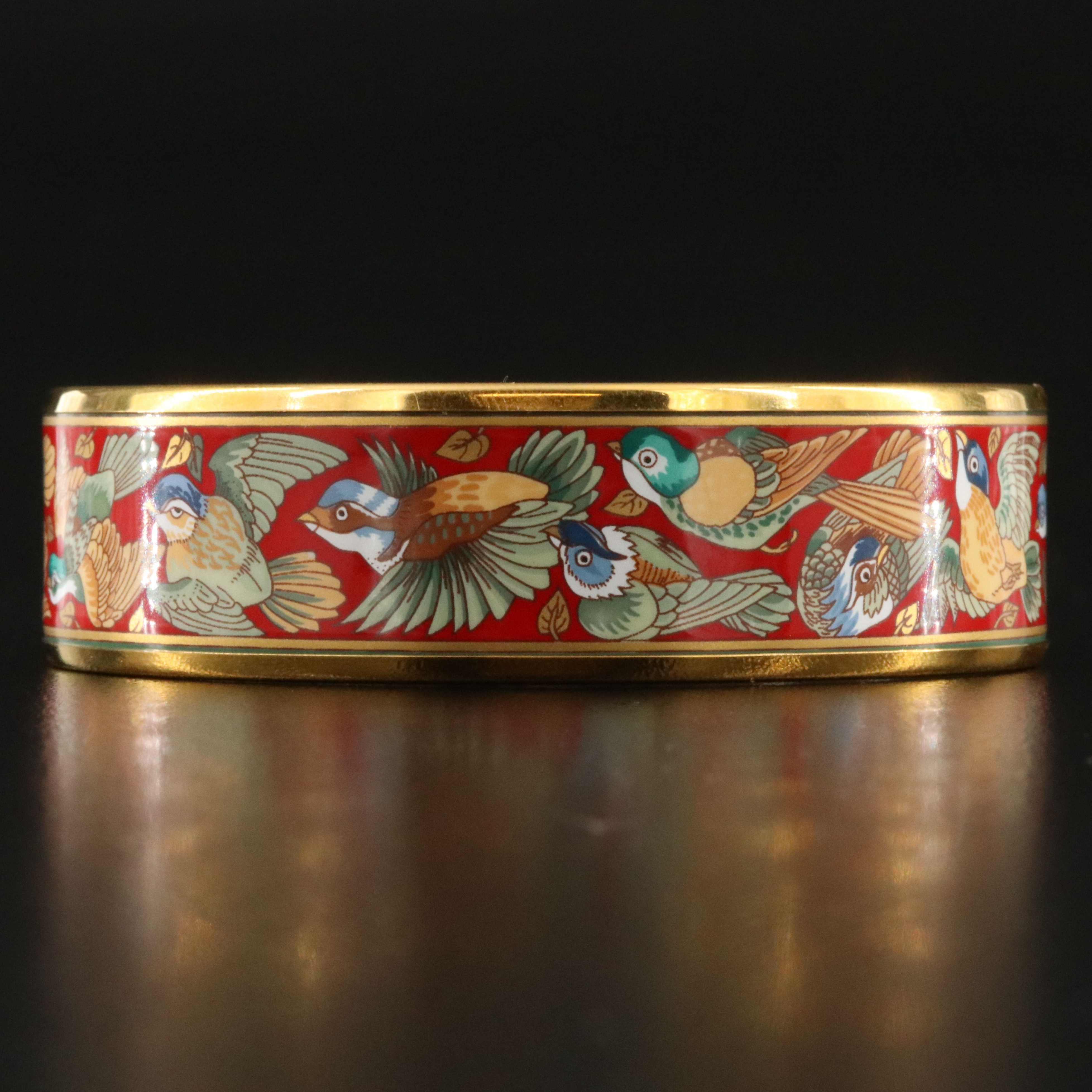 Hermès Bird Motif Wide Enamel Bracelet