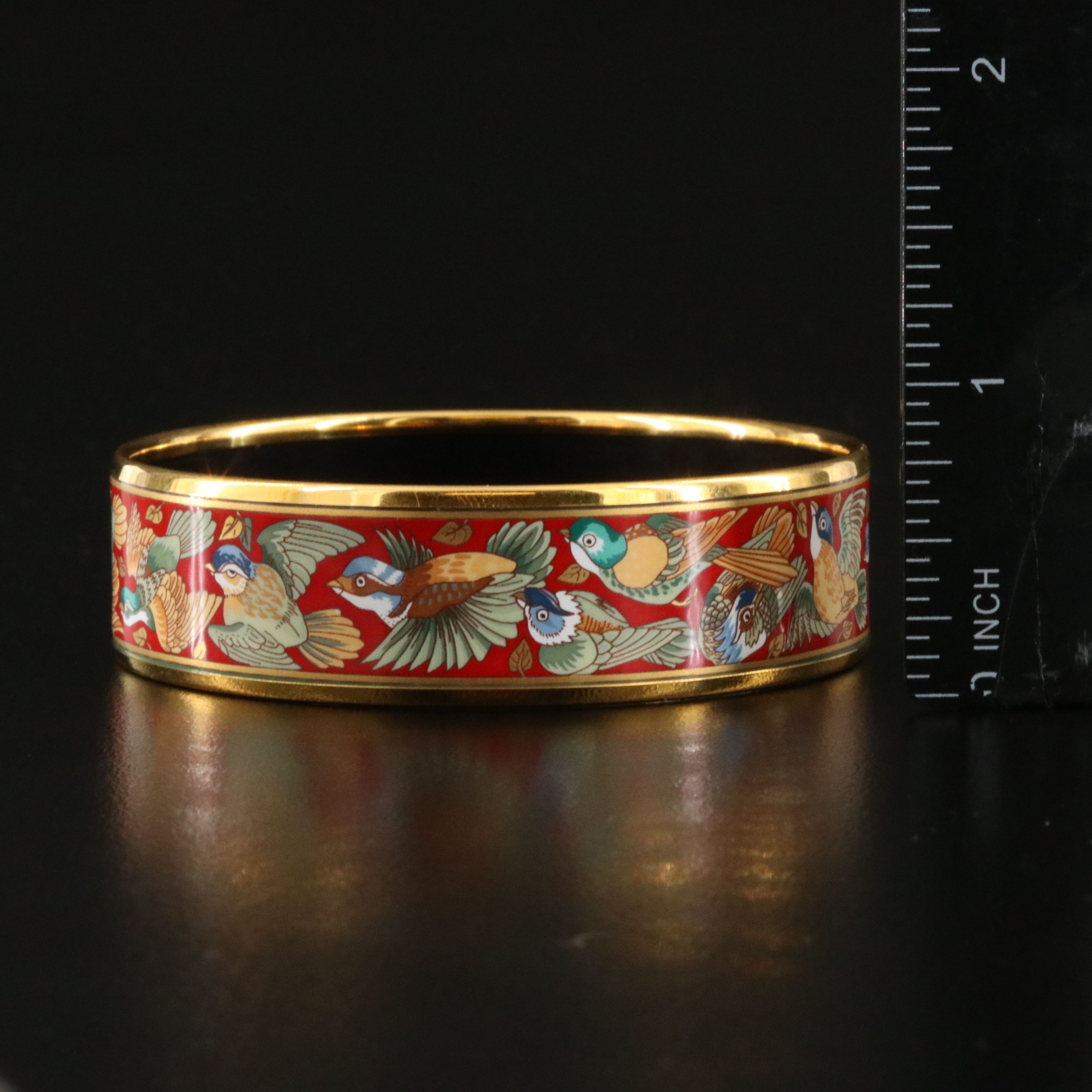 Hermès Bird Motif Wide Enamel Bracelet
