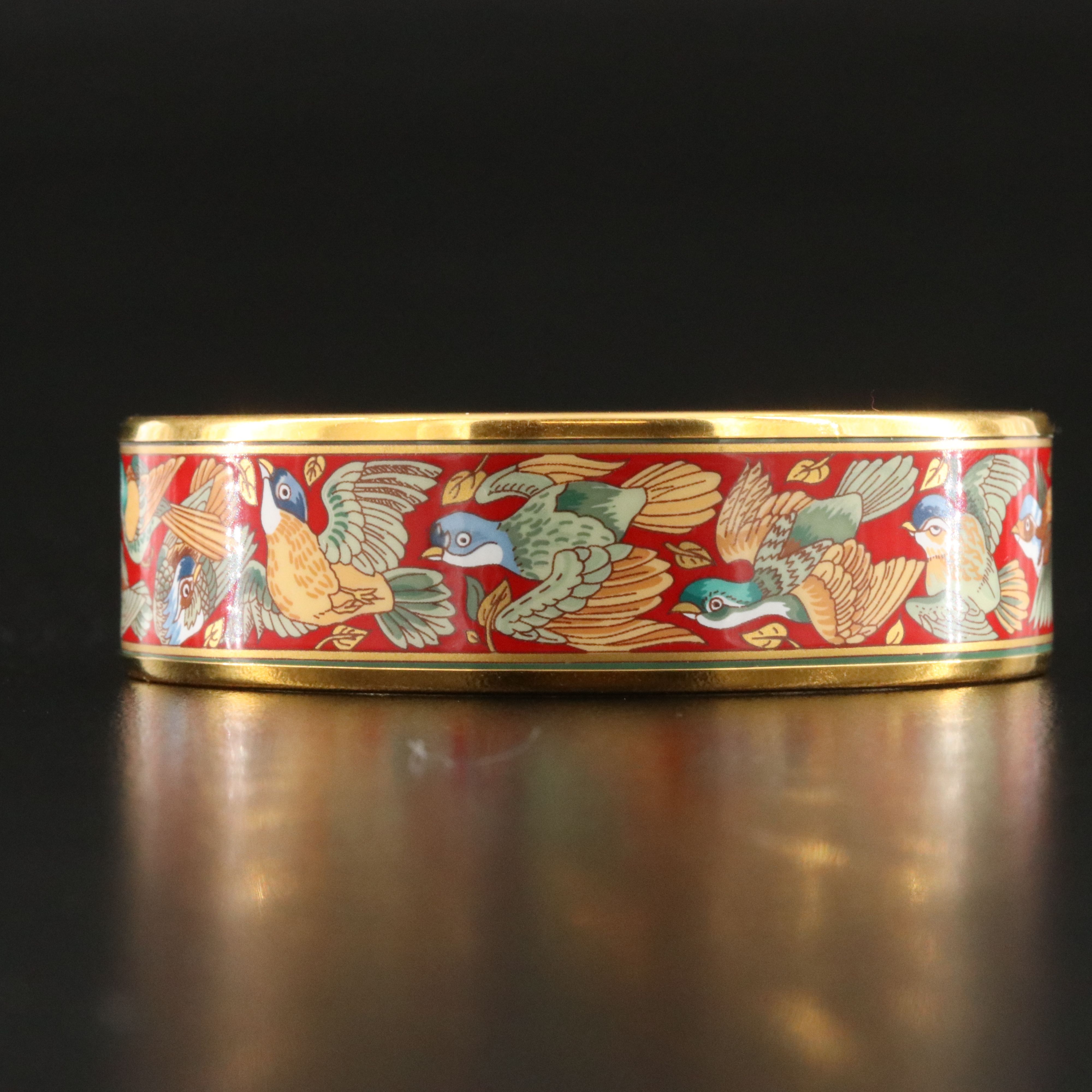Hermès Bird Motif Wide Enamel Bracelet