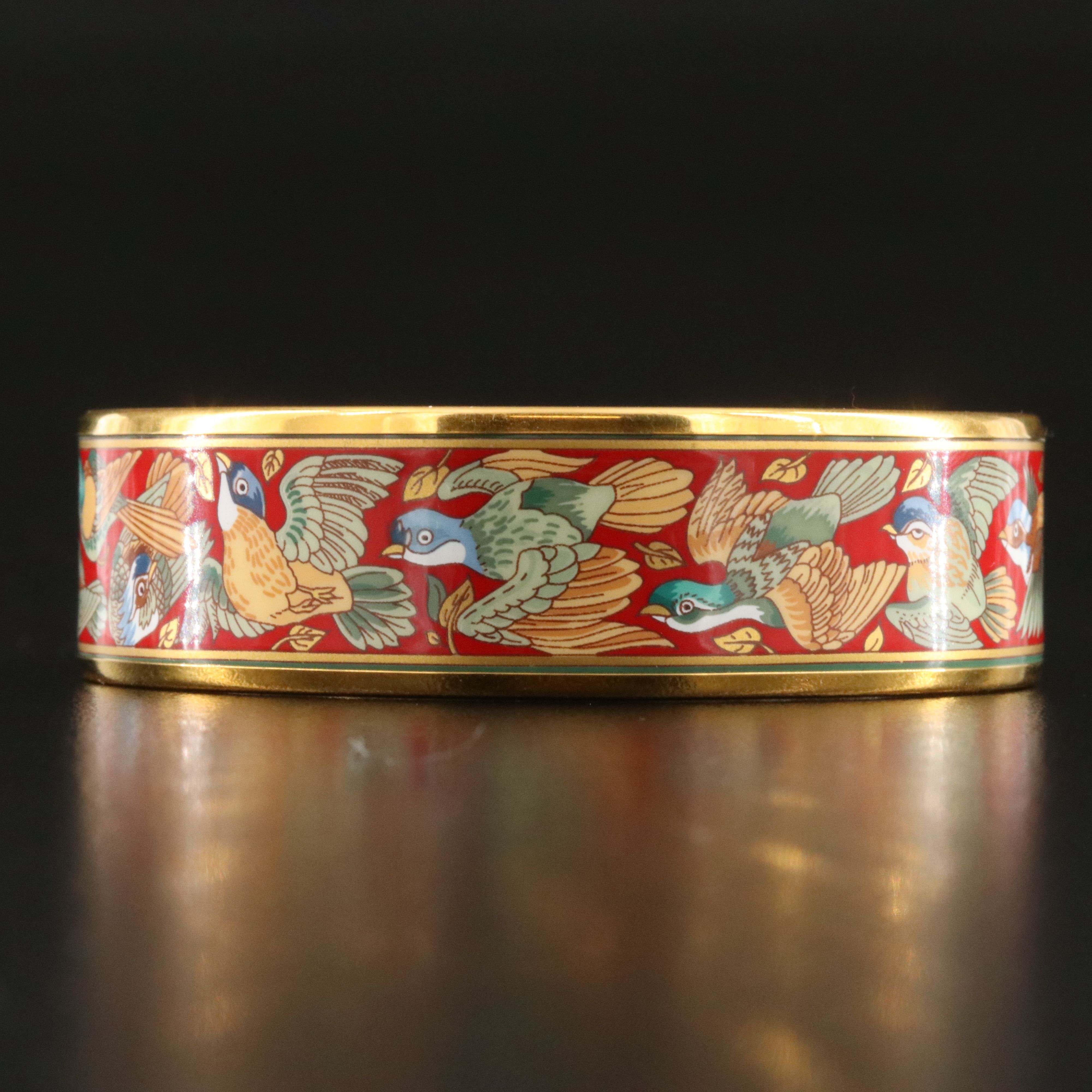 Hermès Bird Motif Wide Enamel Bracelet