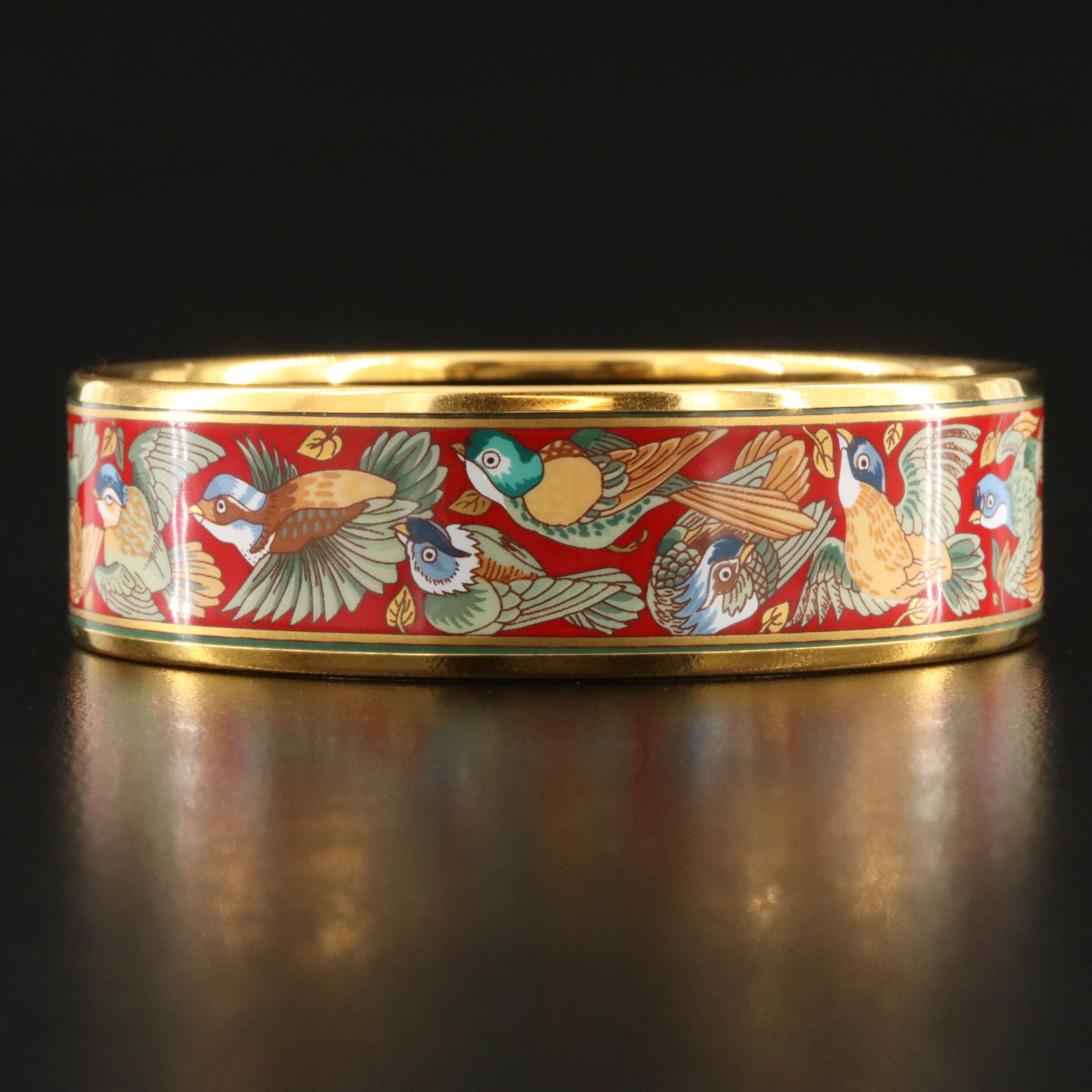 Hermès Bird Motif Wide Enamel Bracelet
