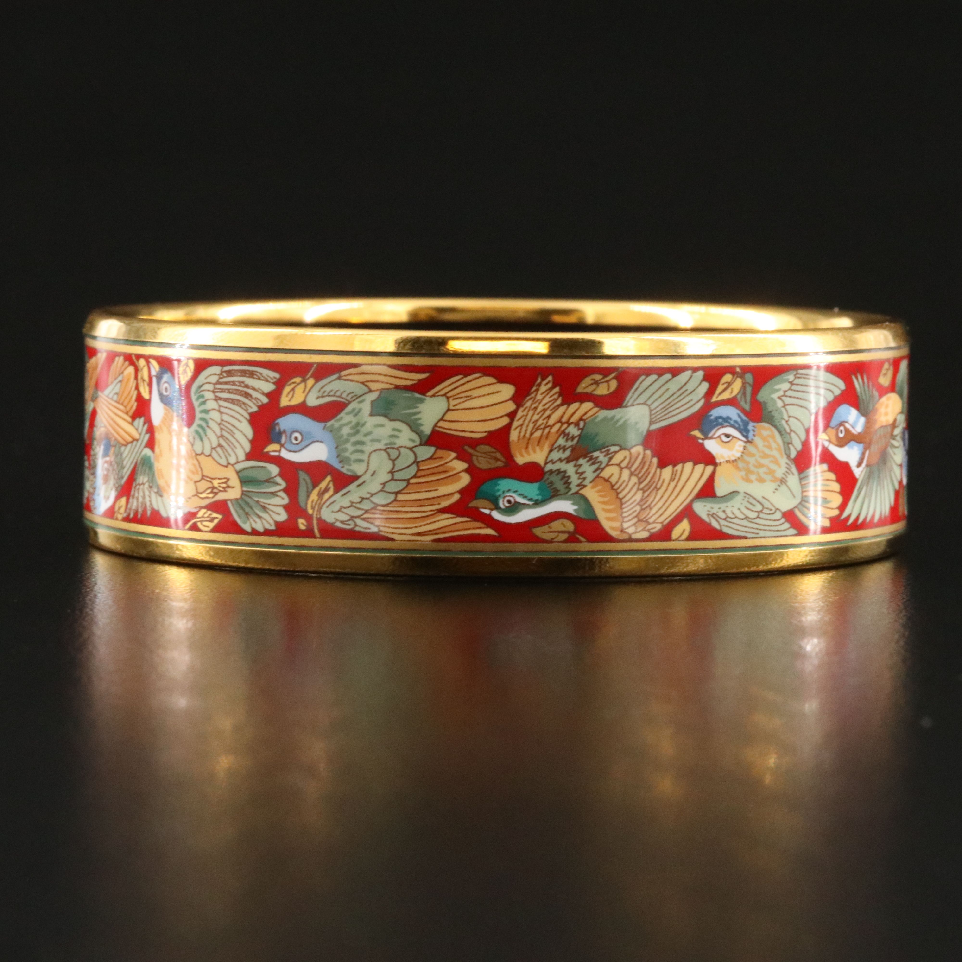 Hermès Bird Motif Wide Enamel Bracelet
