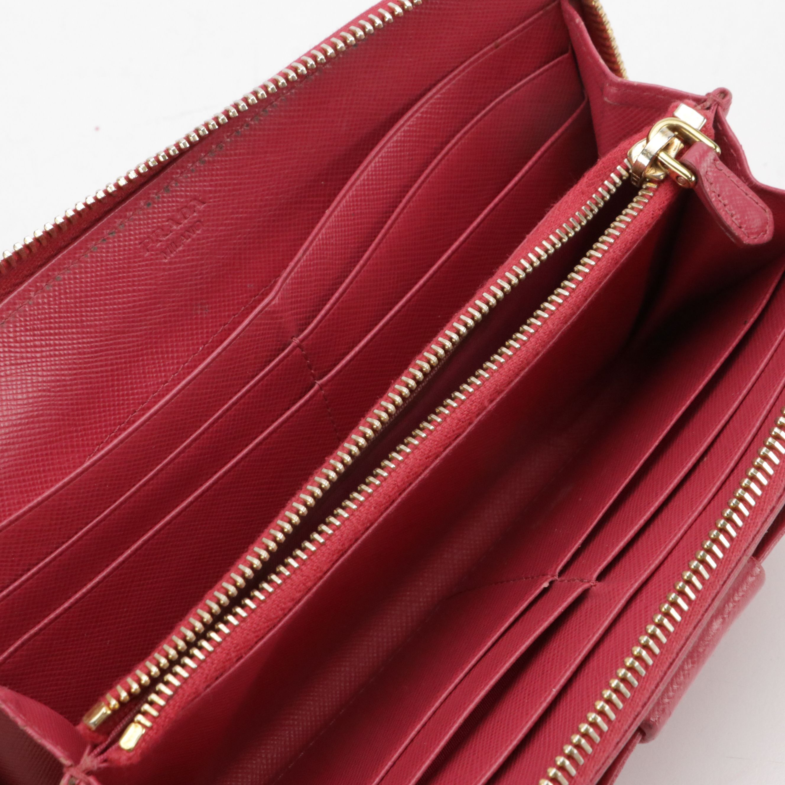 Prada Zip Around Bow Wallet in Pink Saffiano Leather, With Box