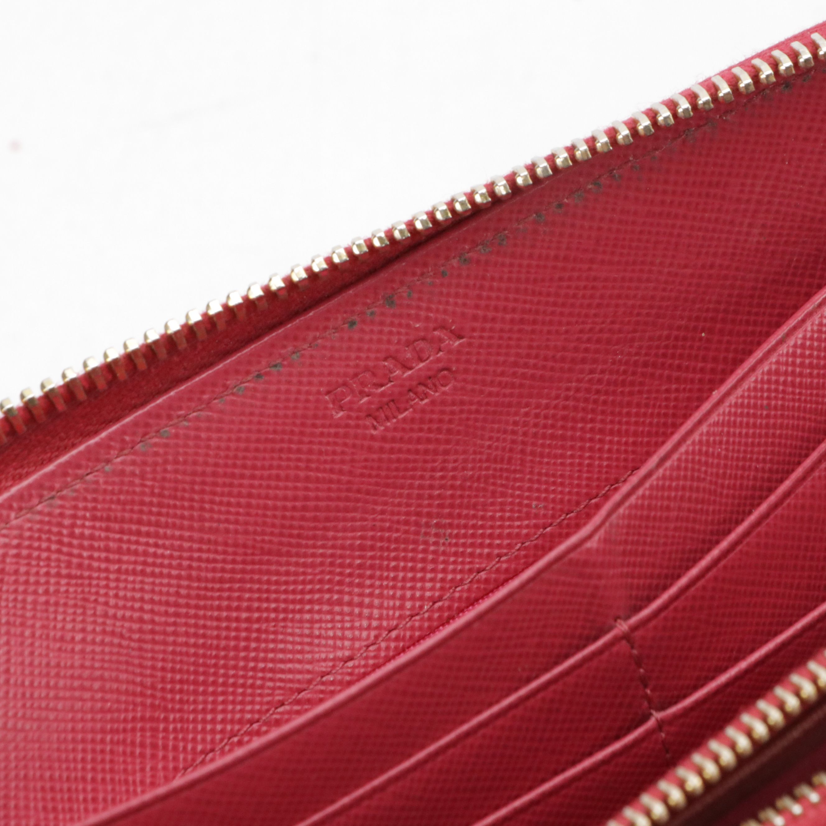 Prada Zip Around Bow Wallet in Pink Saffiano Leather, With Box